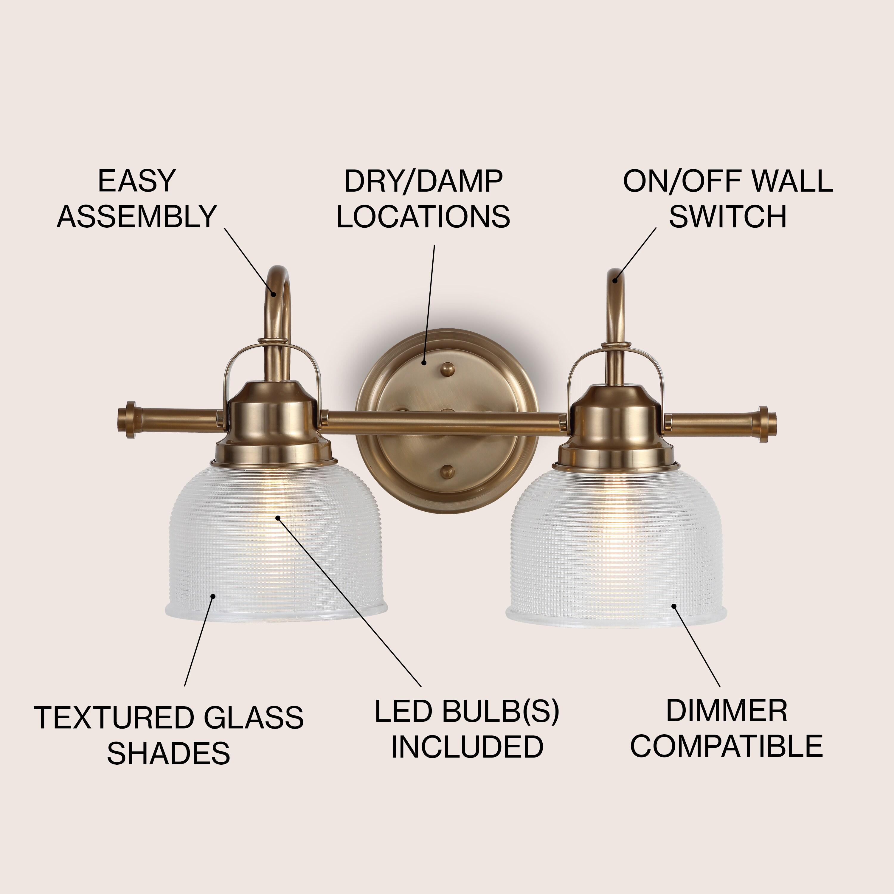 17.25" LED 2-Light Metal/Glass Virginia Pendent Brass/Gold - JONATHAN Y: ETL Listed, Bathroom Fixture, Bright Light