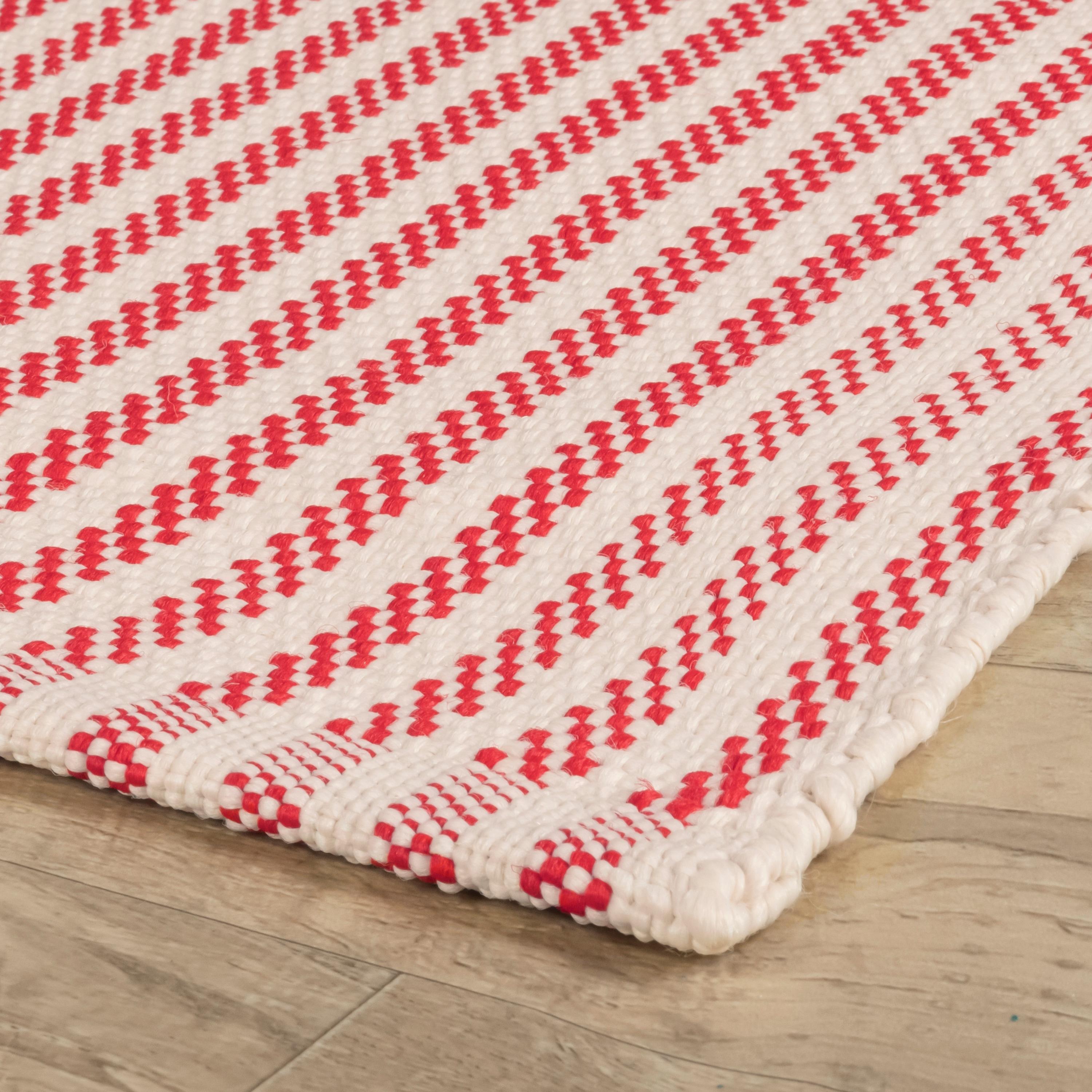 Pinstripe Red/Ivory Handwoven Indoor/Outdoor Rug