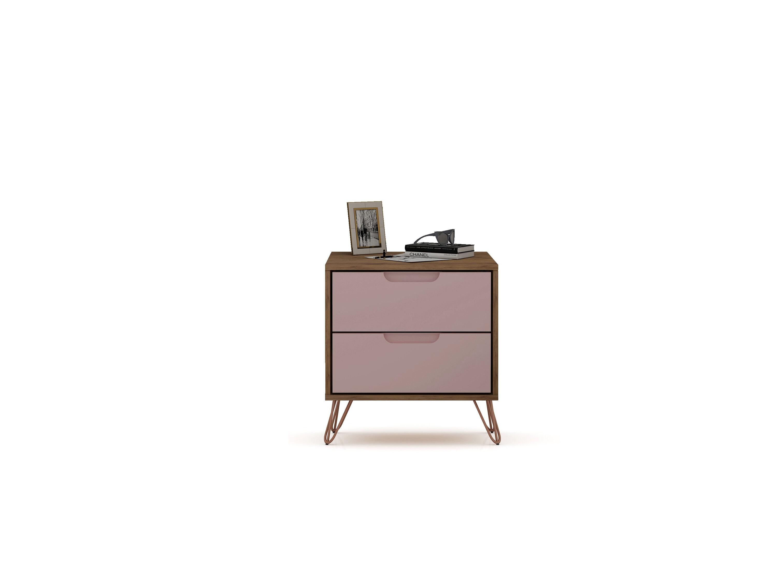 2.0 Rockefeller Nightstand Natural/Rose Pink - Manhattan Comfort: Modern MDF Bedside Storage with Metal Glides