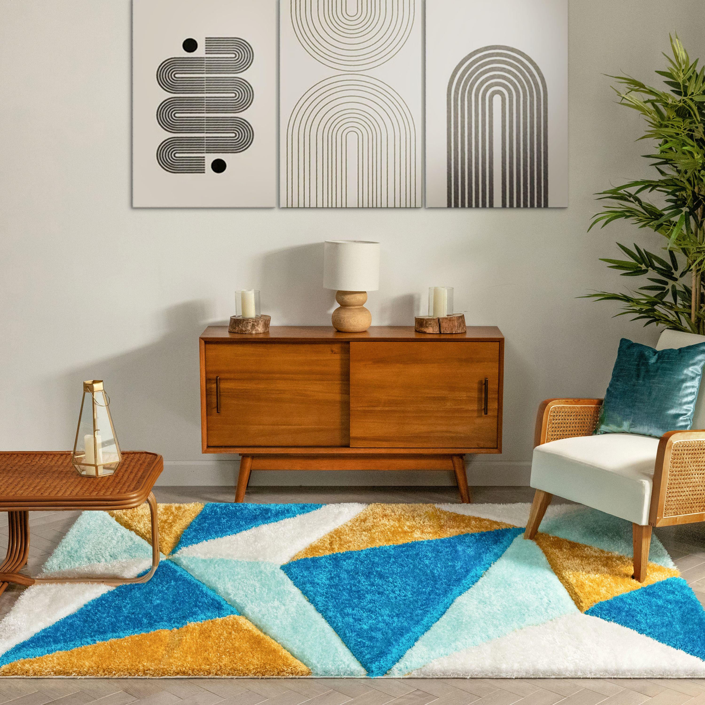 Cobina Geometric Shag Blue/Yellow Area Rug