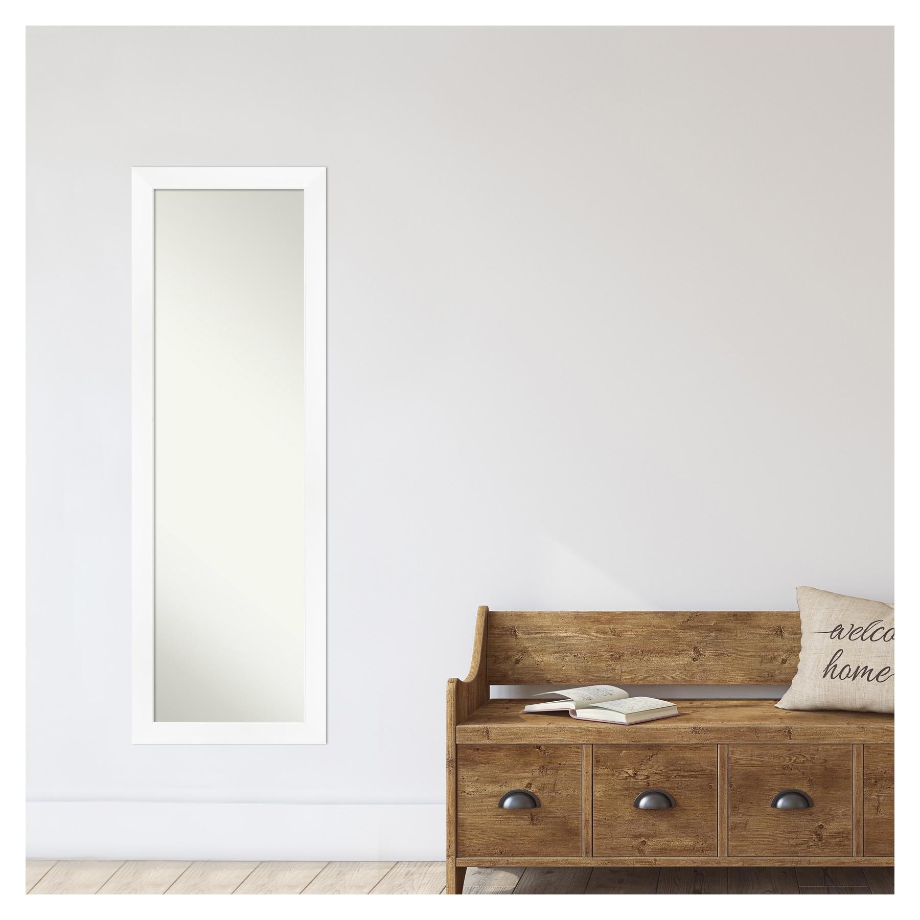 17" x 51" Non-Beveled Cabinet White Narrow Full Length on The Door Mirror - Amanti Art: Bedroom Body Mirror, Easy to Hang