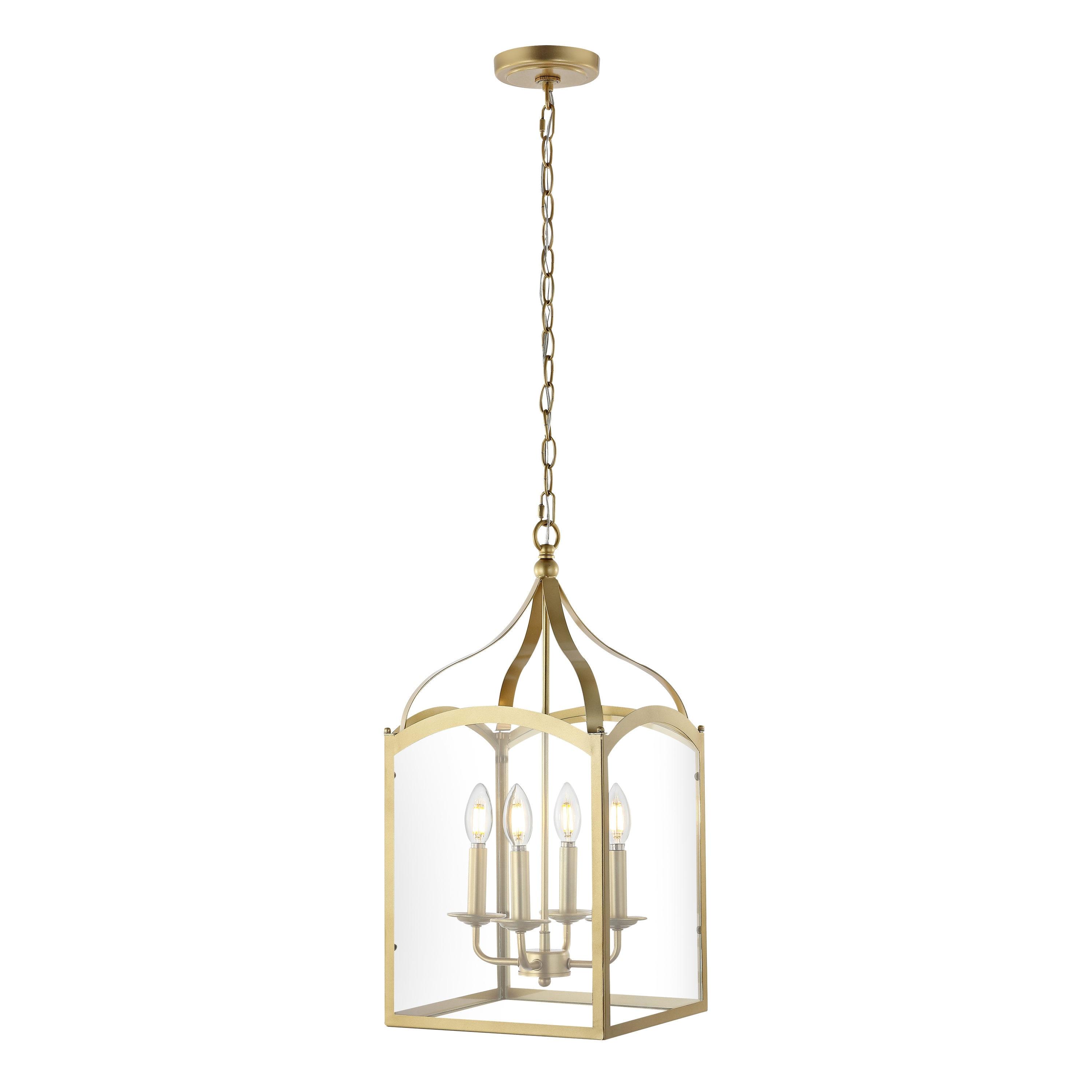 11" LED 4-light Ruth Classic Lantern Metal/Glass Pendant Antique Gold - JONATHAN Y: ETL Listed, Adjustable Height