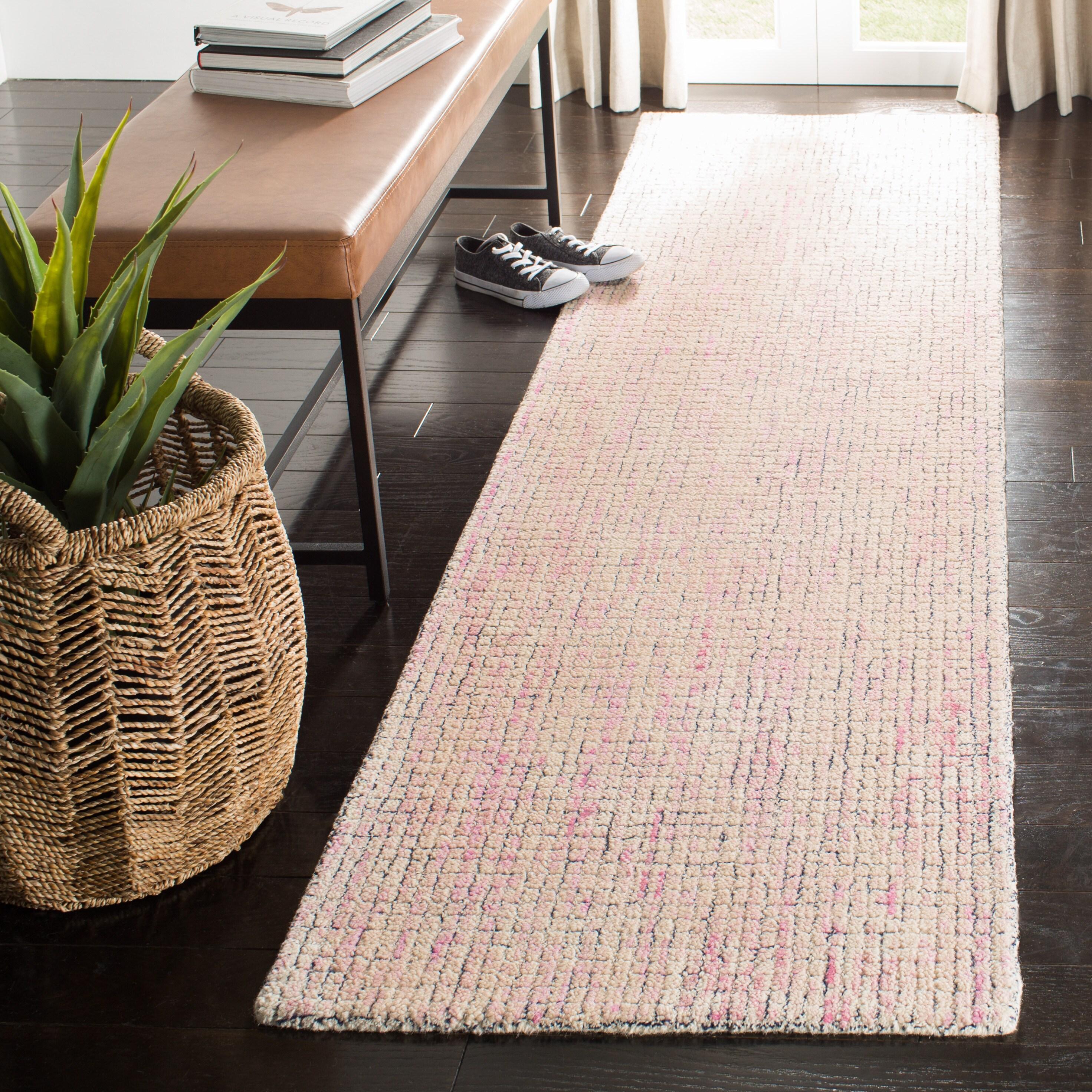 Abstract ABT473 Hand Tufted Runner Rug - Ivory/Pink - 2'3" X 8' - Safavieh.