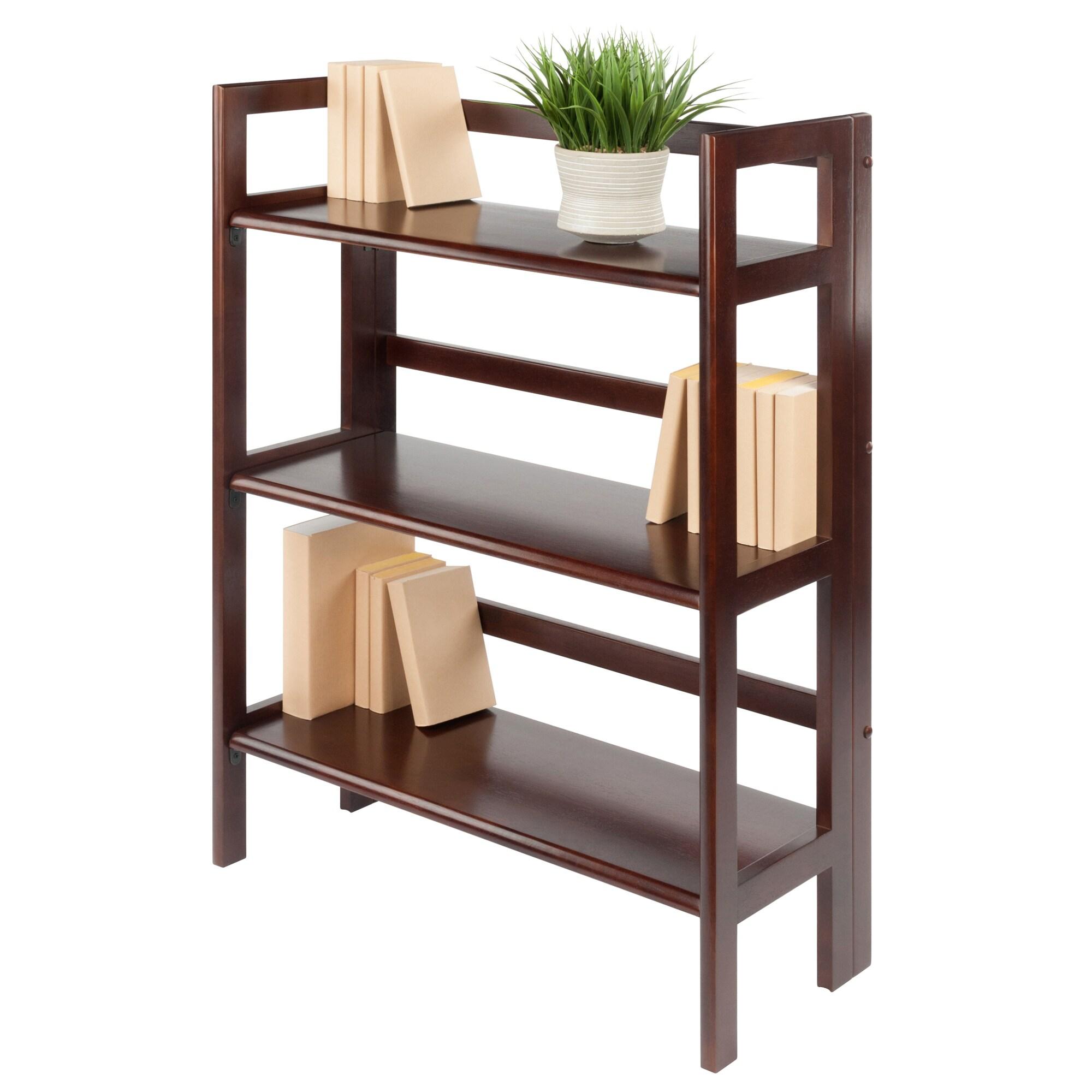 38.54" Terry Folding Bookshelf Walnut - Winsome: Solid Beech Wood, Mid-Century Modern, 3 Fixed Shelves