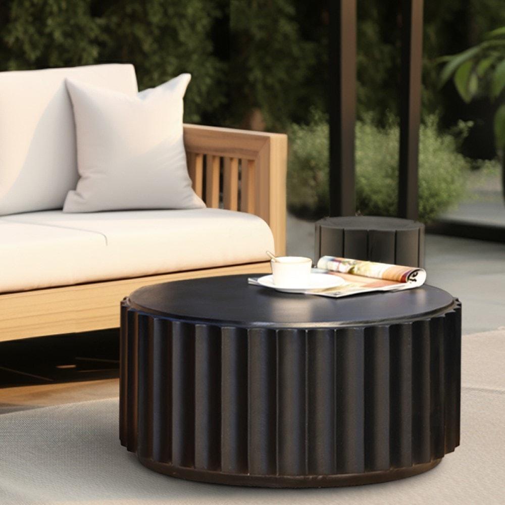 Black Cement Round Coffee Table for Outdoors and Indoors, Modern Accent, Housewarming Gifts