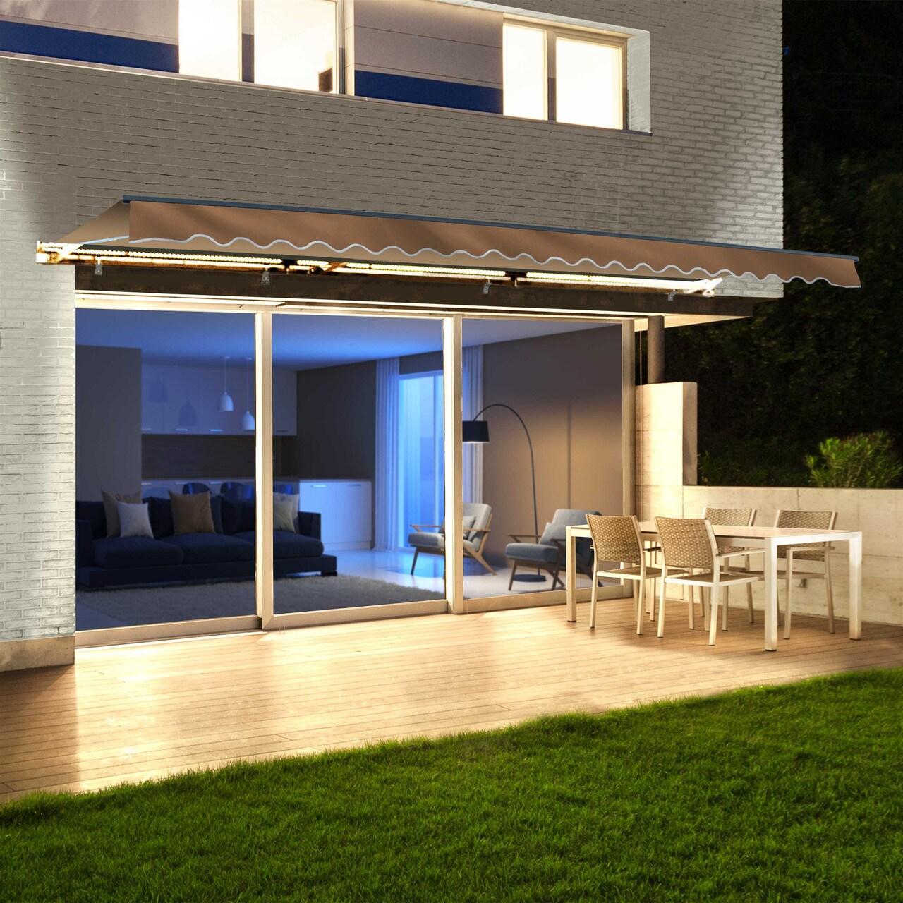 ALEKO 13 x 10 ft Semi-Cassette Motorized Retractable Patio LED Awning Sand