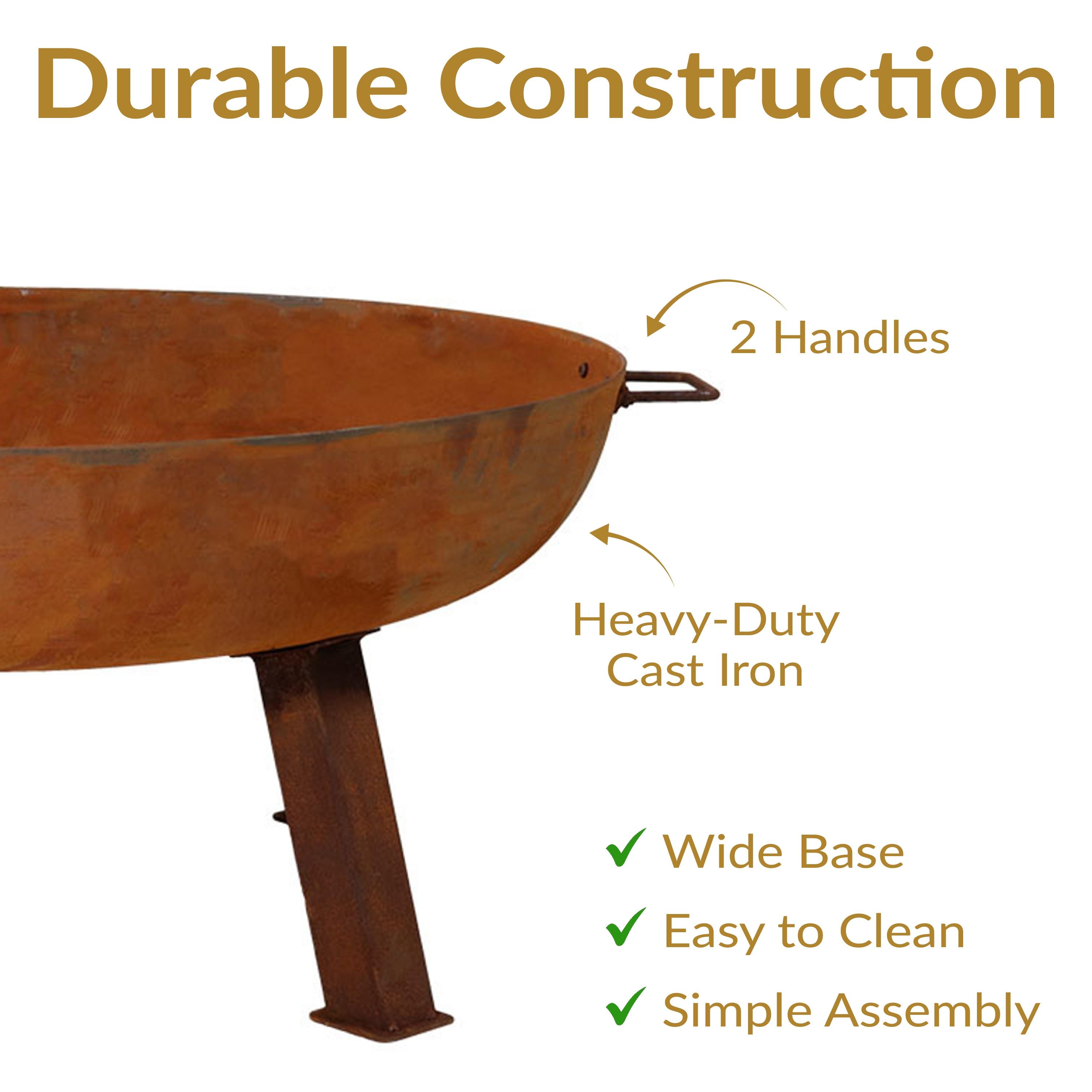 SunnyDaze Decor Union Round Wood-Burning Steel Finish Cast Iron Outdoor Raised Fire Pit Bowl
