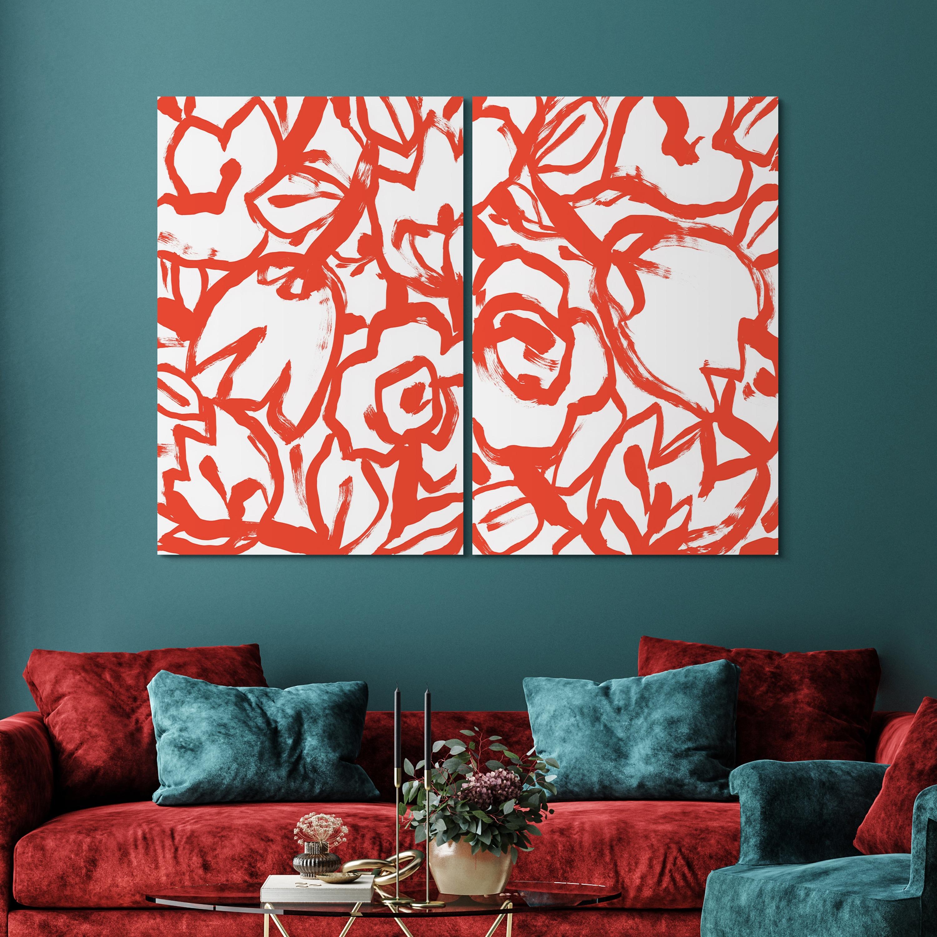 Empire Art Direct " Scarlet Blooms I & II " 2 - Pieces