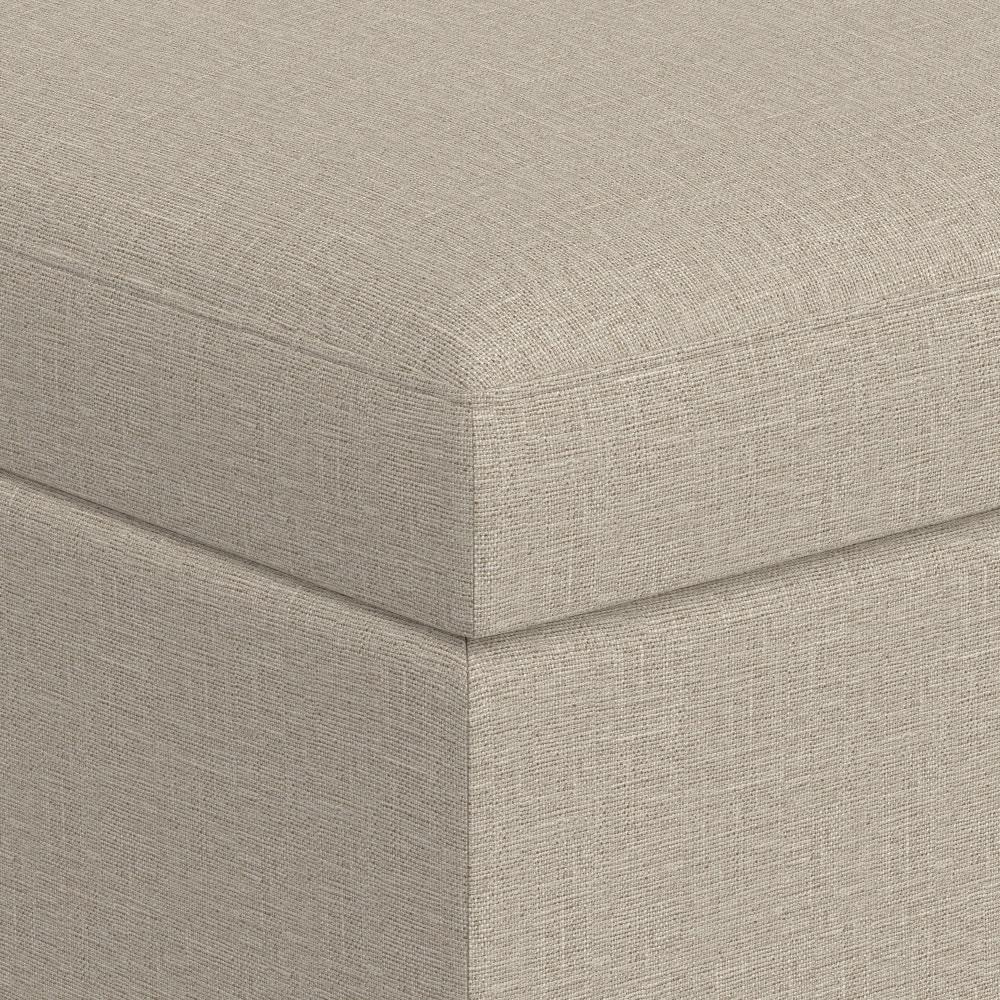 Simpli Home Owen 34"W Upholstered Coffee Table Storage Ottoman with Lift Top and Solid Wood Legs