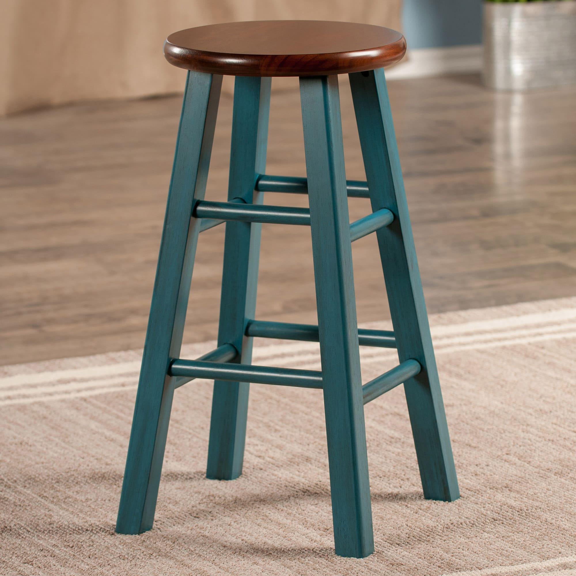 24" Ivy Counter Height Barstool Teal Blue/Brown - Winsome: Round Wooden, No Assembly Required