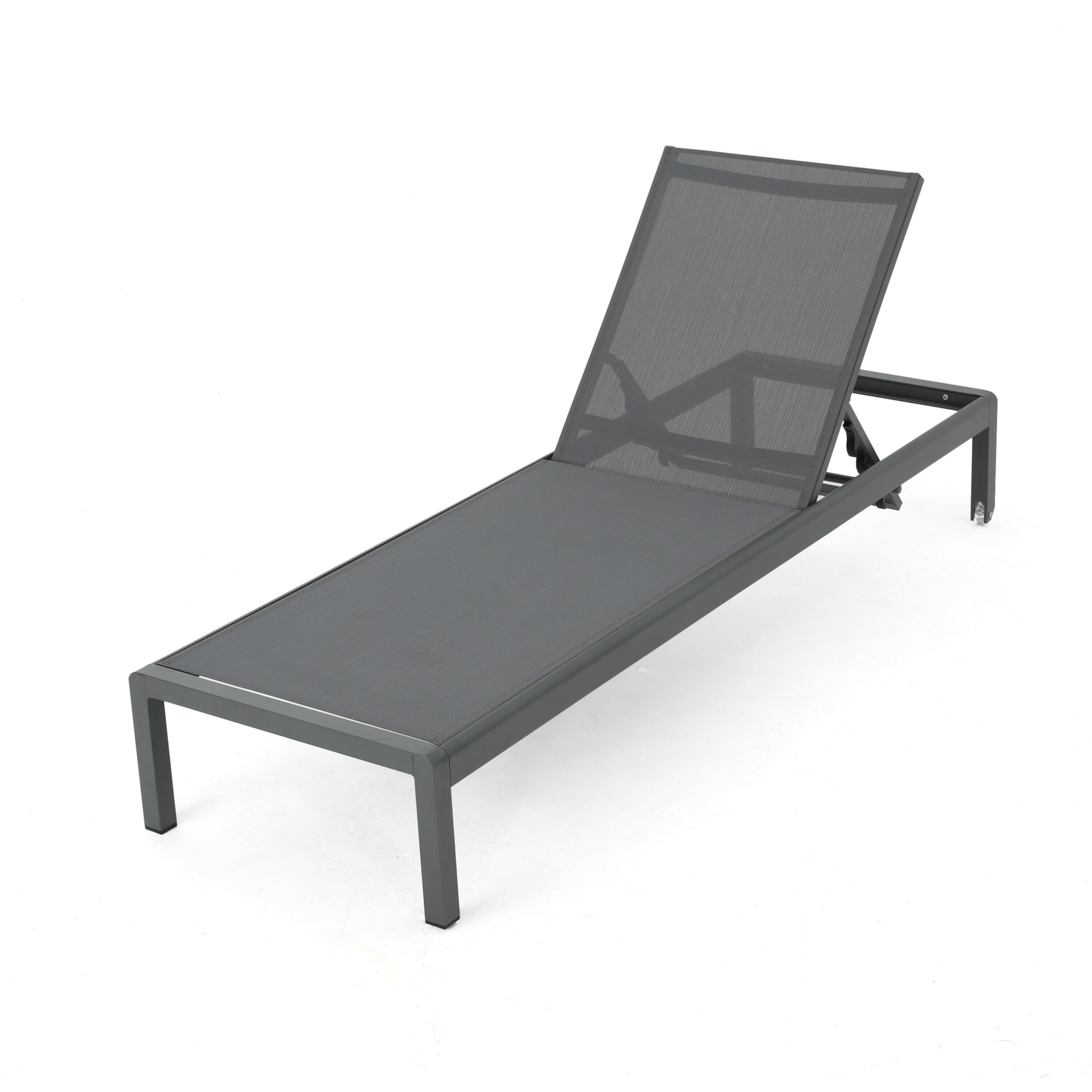 Crested Bay Outdoor Grey Aluminum Chaise Lounge with Dark Grey Mesh Seat