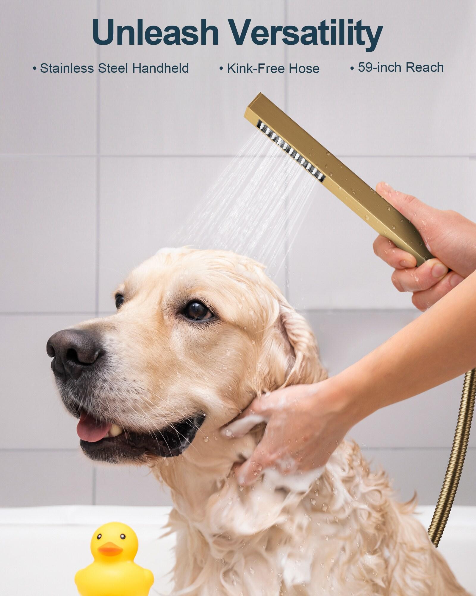 GRANDJOY Complete Shower System, 10" and 6" Dual Wall Mount Rain Shower Faucets with Handheld Shower Spray, High Pressure in Brushed Gold