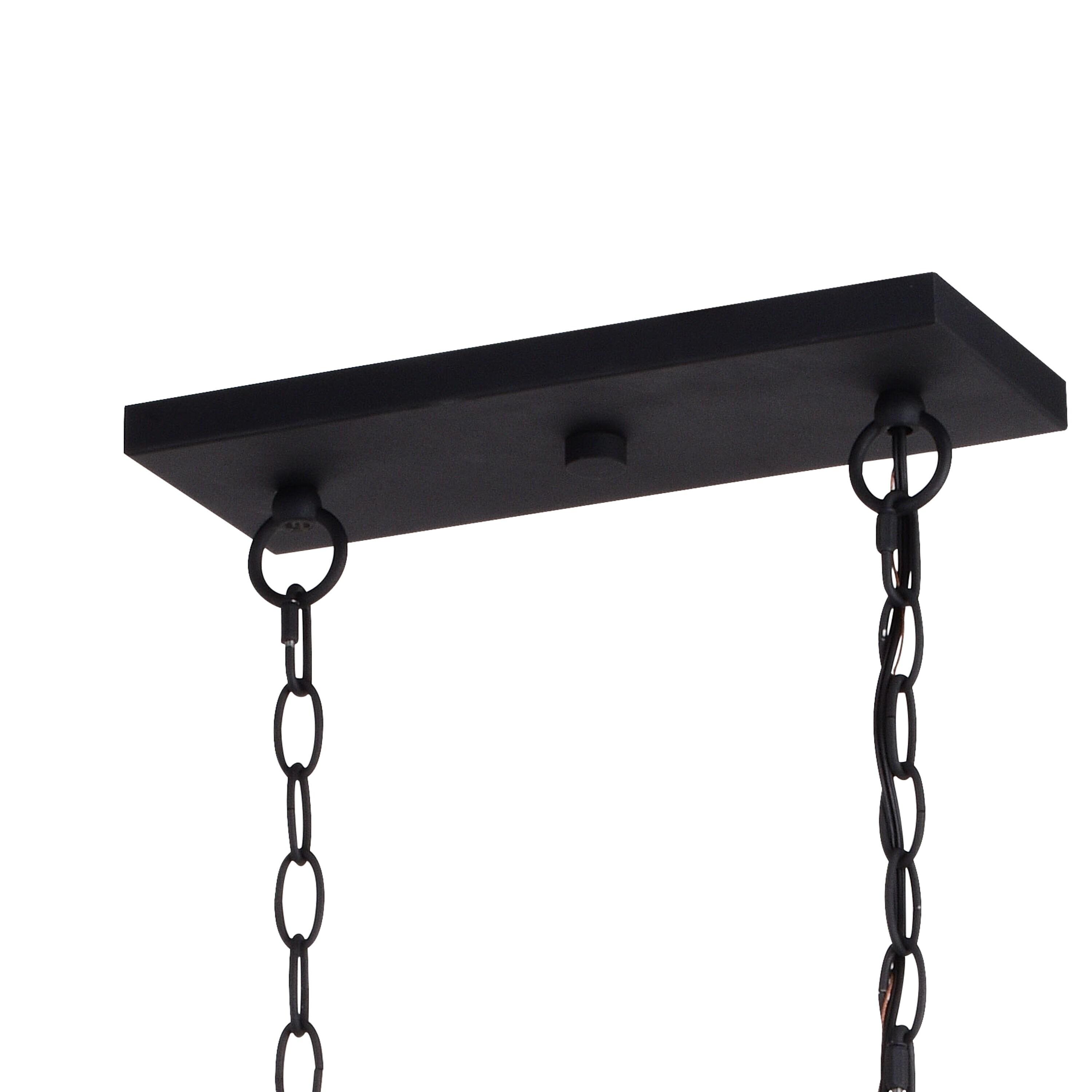 VAXCEL Montclare 5L Black and White Ash Wood Farmhouse Cage Linear Chandelier Island Pendant Light Fixture