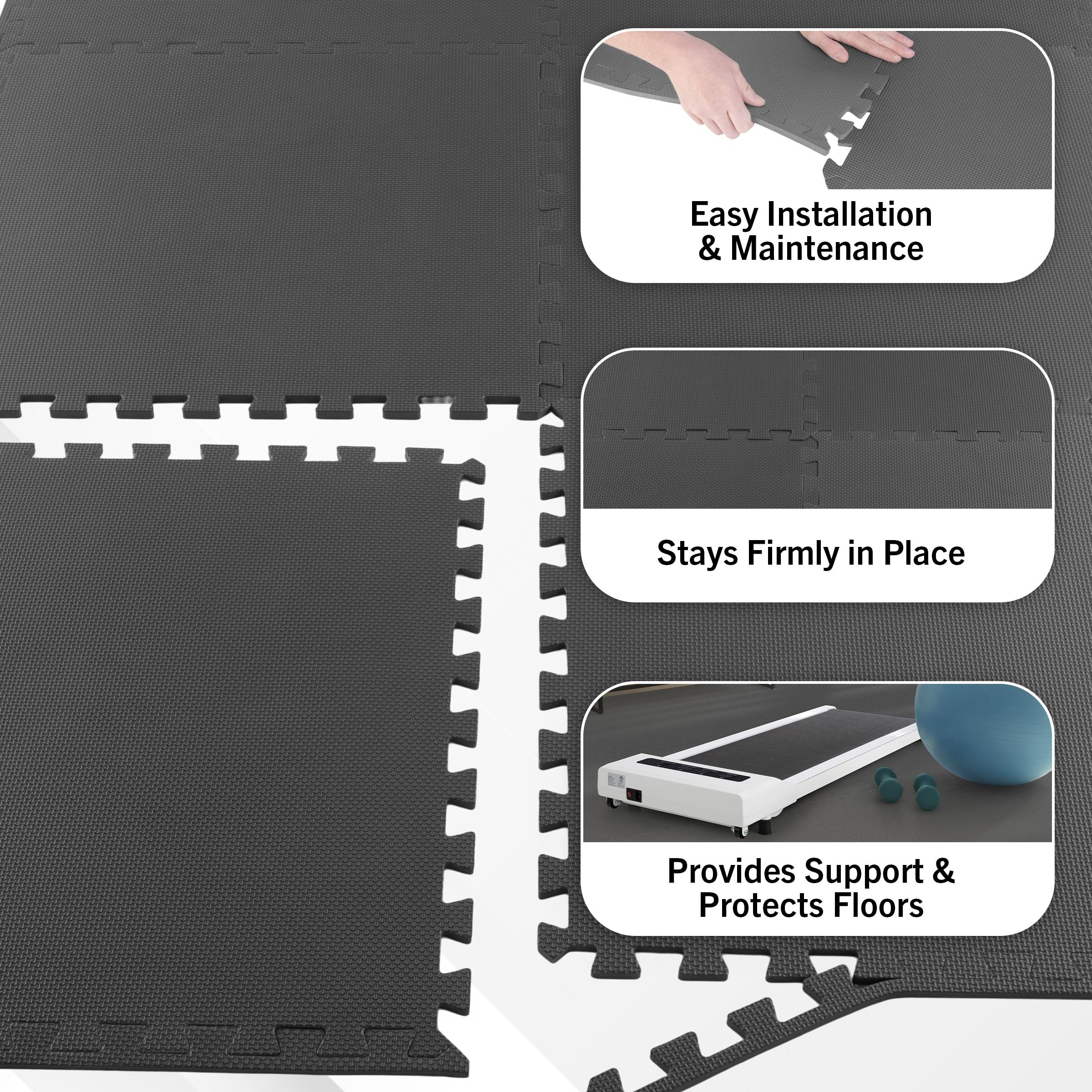 Fleming Supply Cushioned Nonslip Interlocking Foam Floor Tiles – 24" x 24" x 0.375", Gray, 6-pack