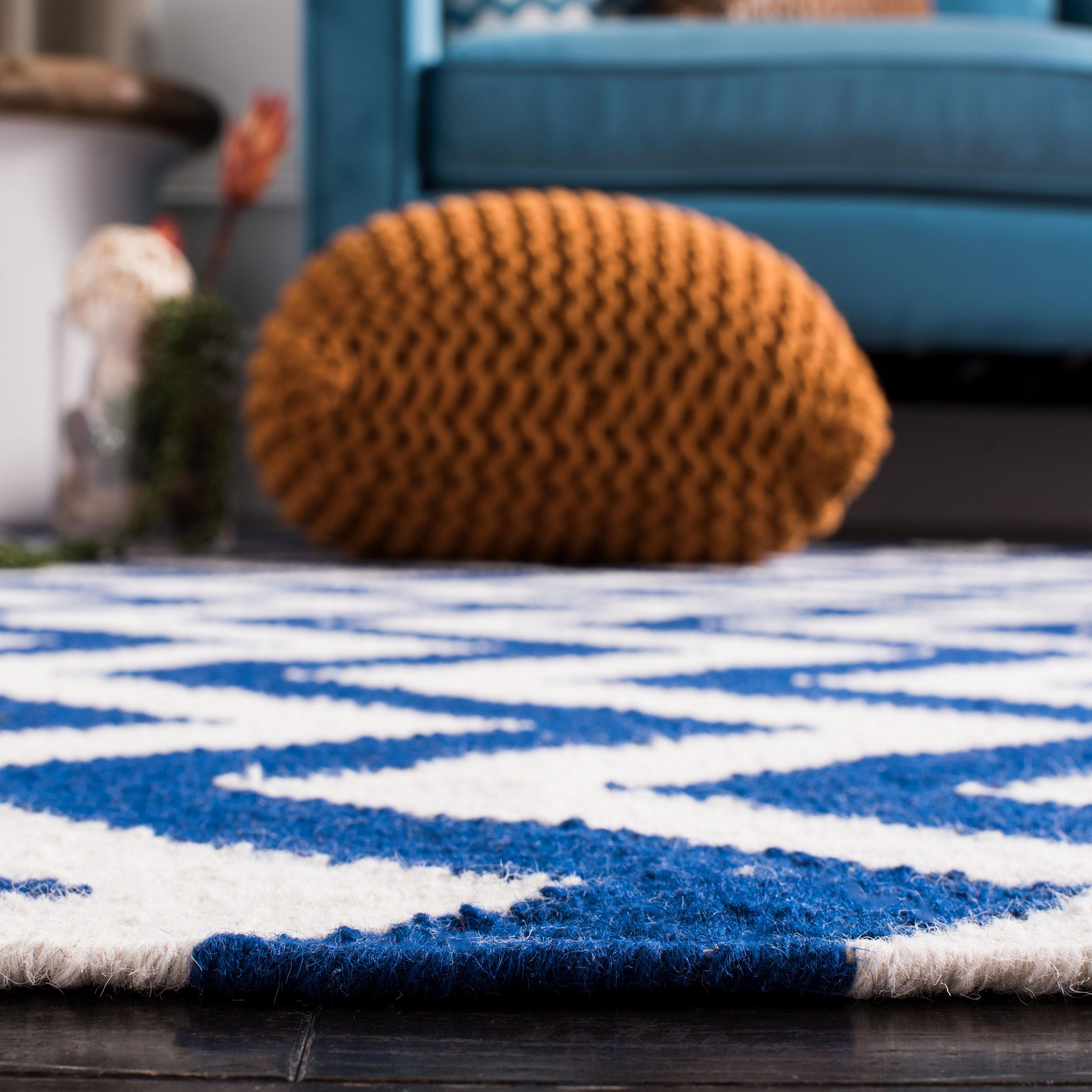 SAFAVIEH Dhurries Bentley Geometric Area Rug, Dark Blue/Ivory, 9' x 12'