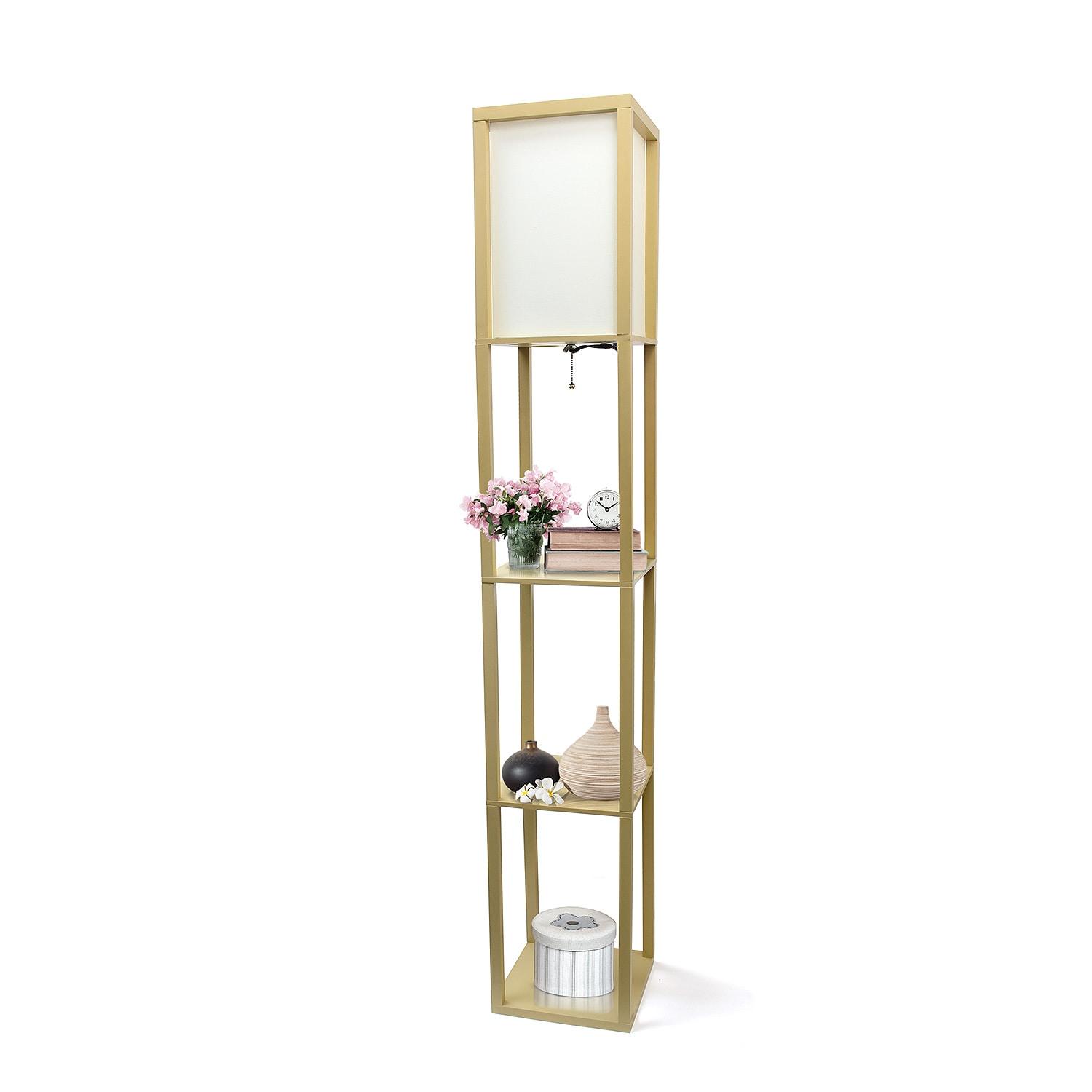 Lalia Home Column Shelf Floor Lamp with Linen Shade Tan : Modern ETL Listed MDF Storage Lighting