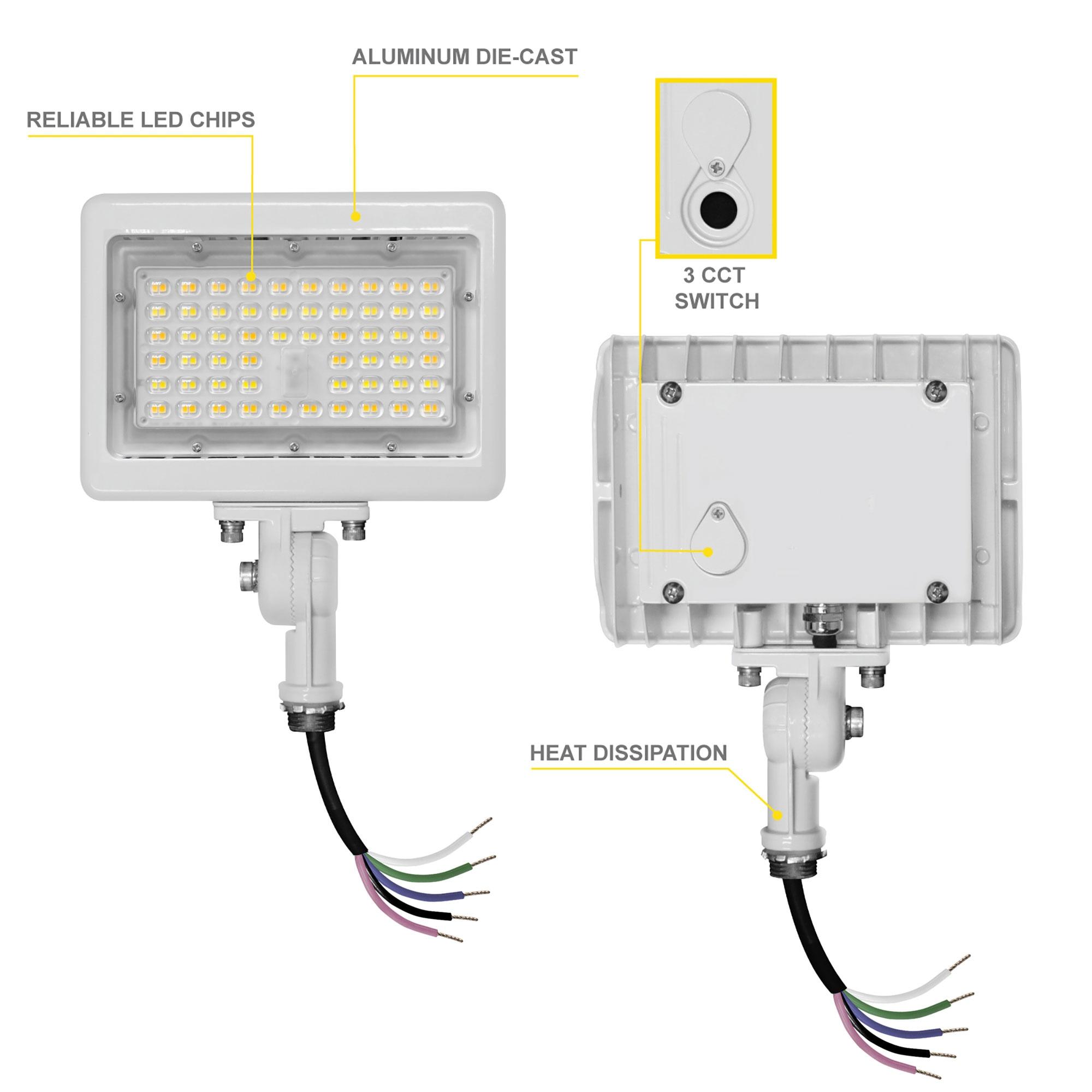 LED Flood Light 50W 7050 Lumens Outdoor Adjustable Knuckle Mount Security Light  3CCT