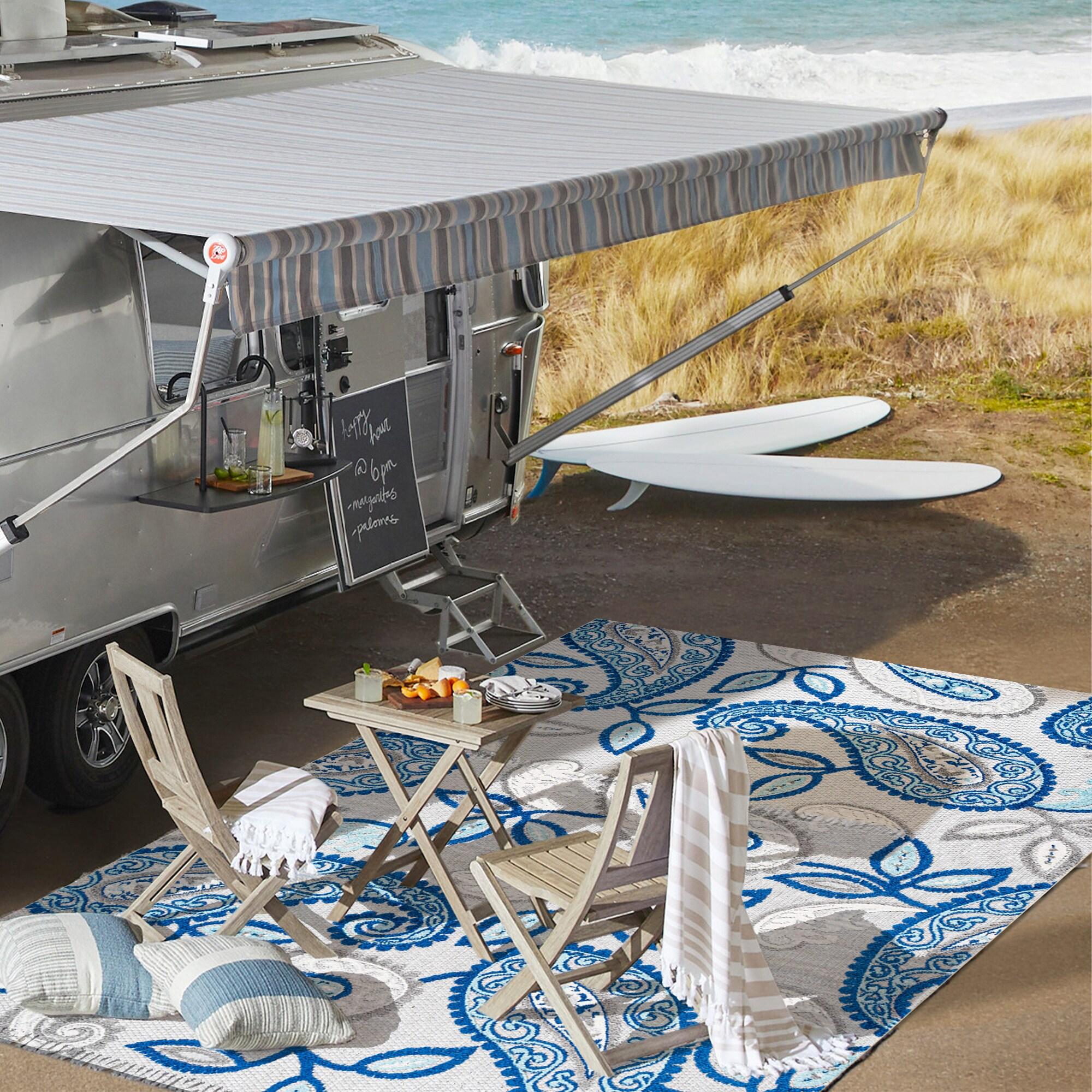5'x8' Julien Paisley High-Low Indoor/Outdoor Area Rug, Blue/Light Gray - JONATHAN Y