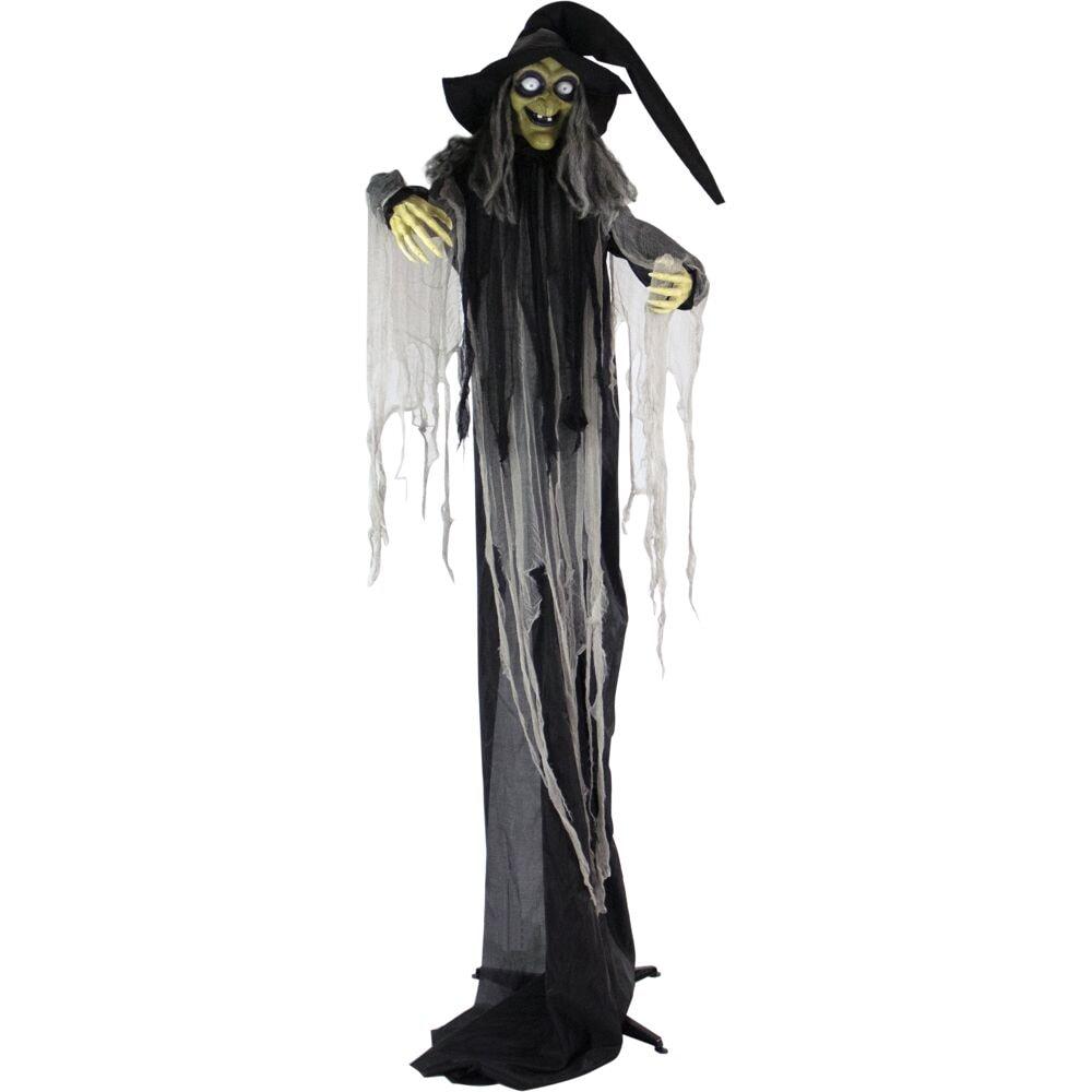 Haunted Hill Farm 9.5-Ft. Animatronic Witch, Indoor or Covered Outdoor Halloween Decoration, Light-up White Eyes, HHWITCH-16FLSA
