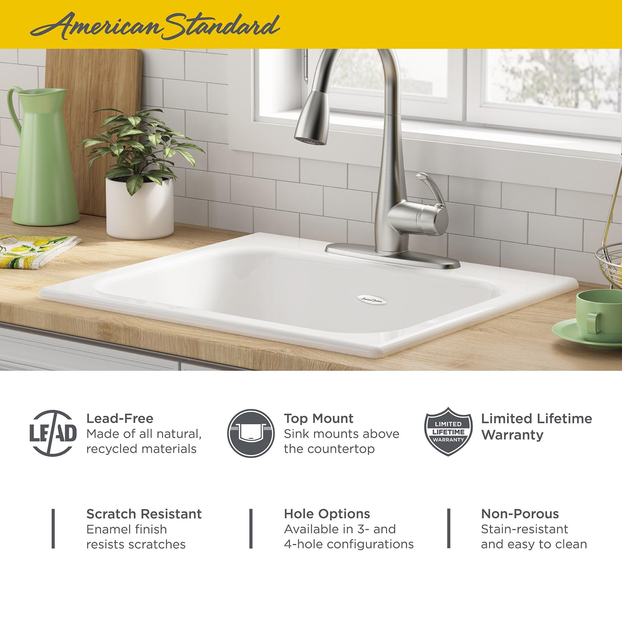 American Standard 77SB25223.308 Quince 25'' L Drop-In Single Bowl Cast Iron Kitchen Sink