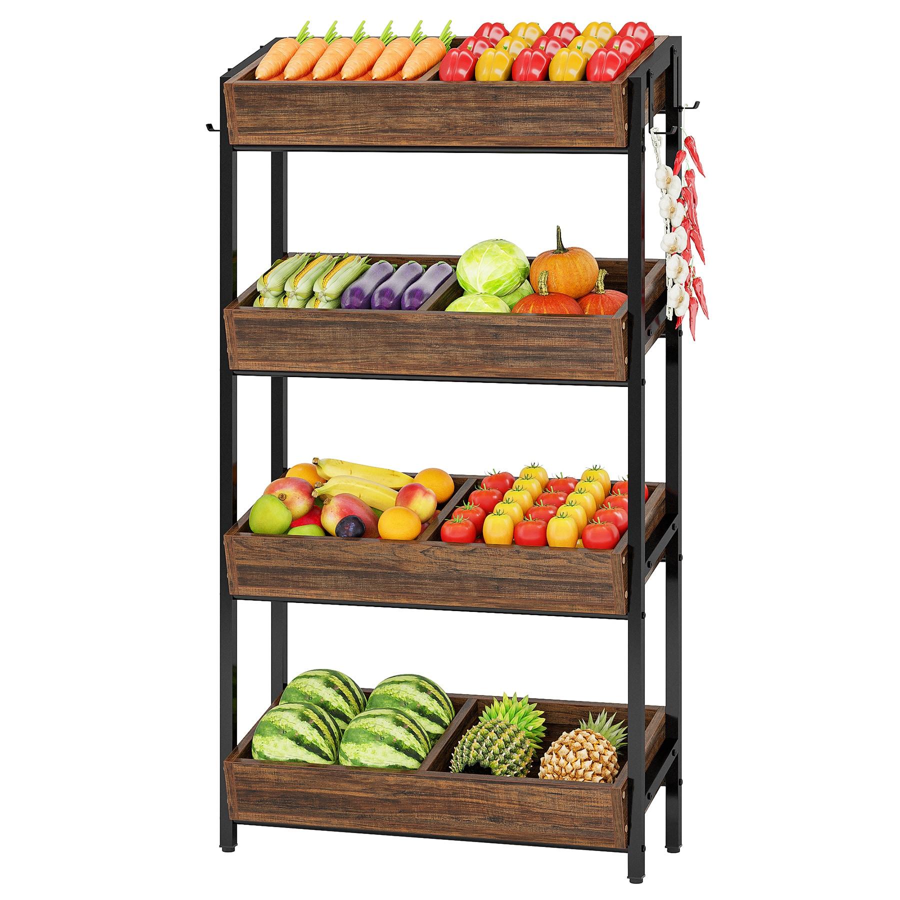 Tribesigns Wood Fruit Vegetable Storage Rack Stand,4-Tier Stackable Fruit Basket Organizer Rack