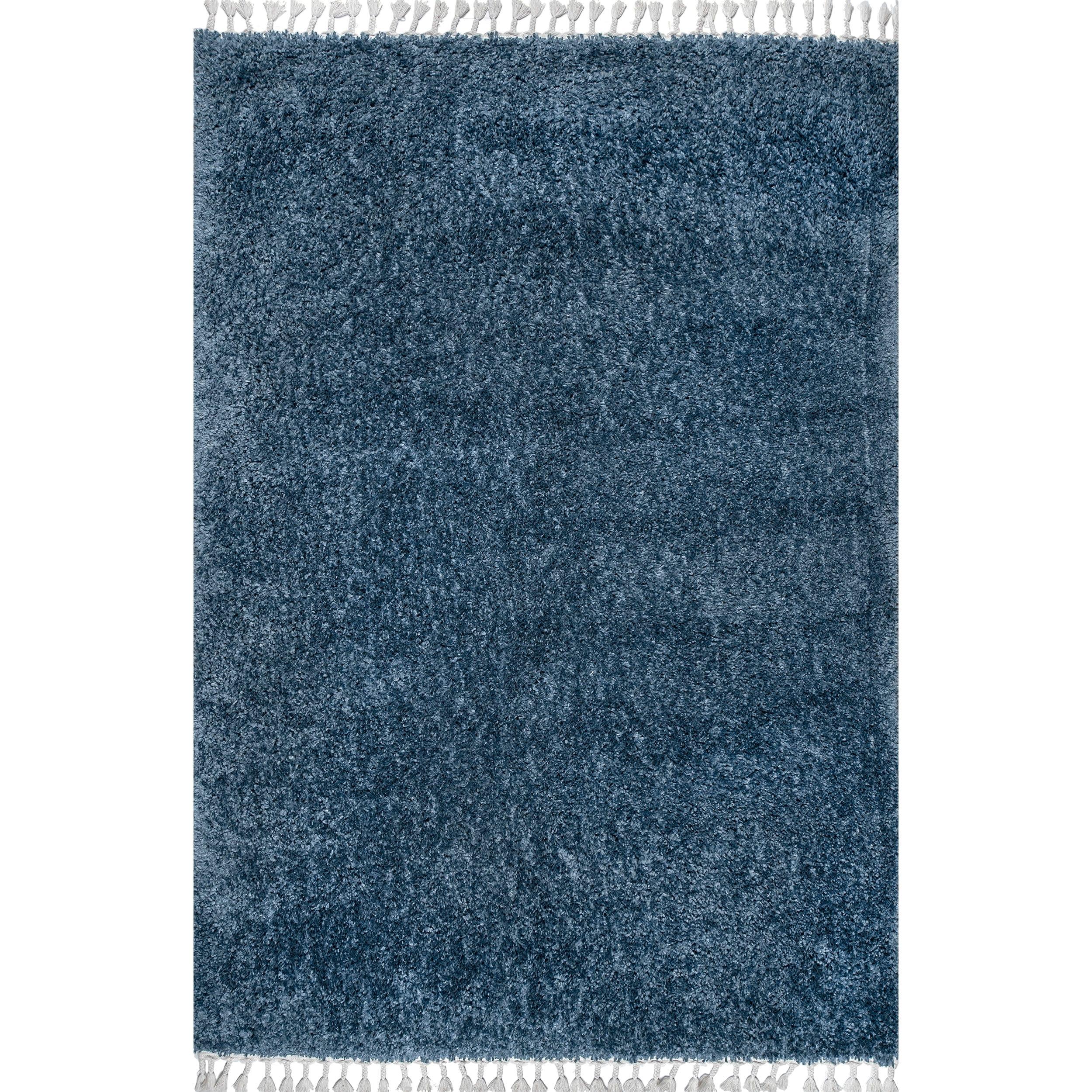 Nuloom Neva Solid 2x3 Accent Shag Indoor Area Rug for Living Room Bedroom Dining Room Nursery Entryway, Navy/Ivory