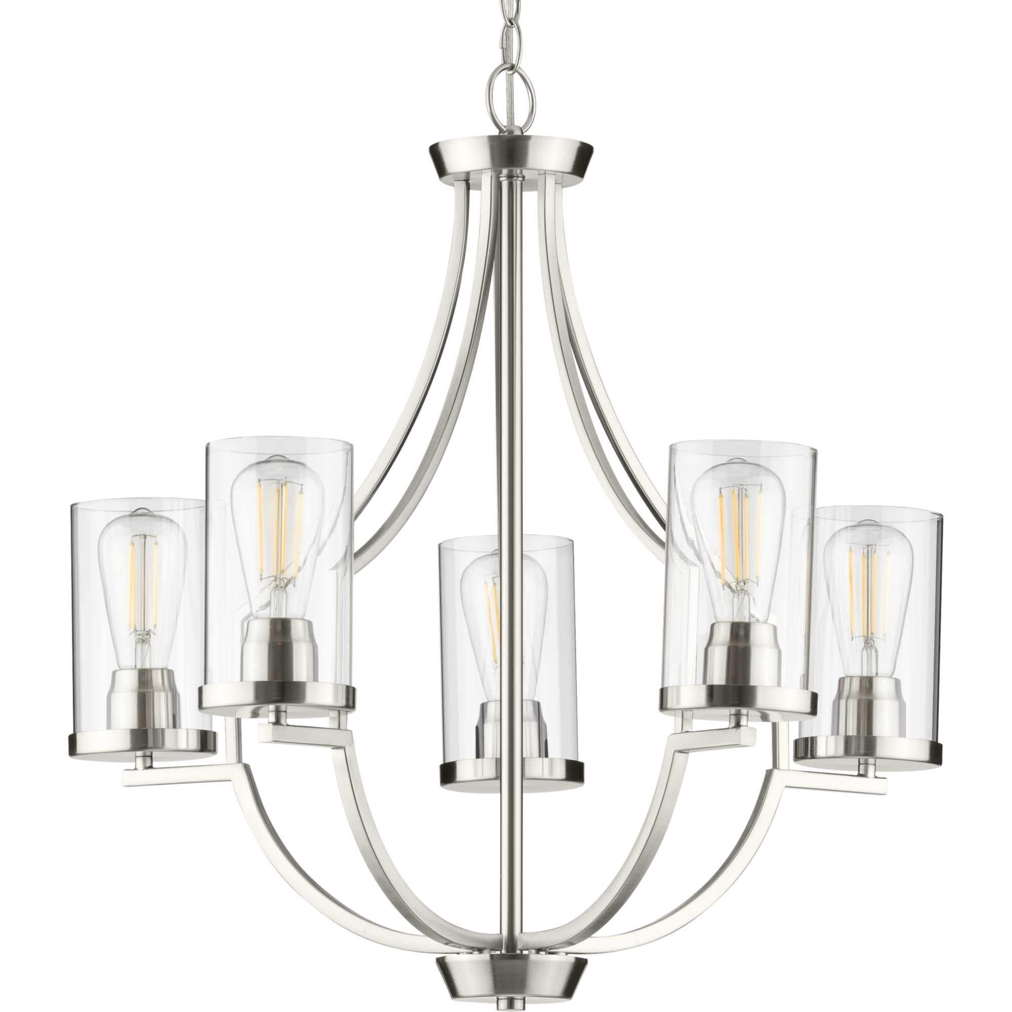 Progress Lighting Lassiter 5-Light Chandelier, Brushed Nickel, Clear Glass Shades