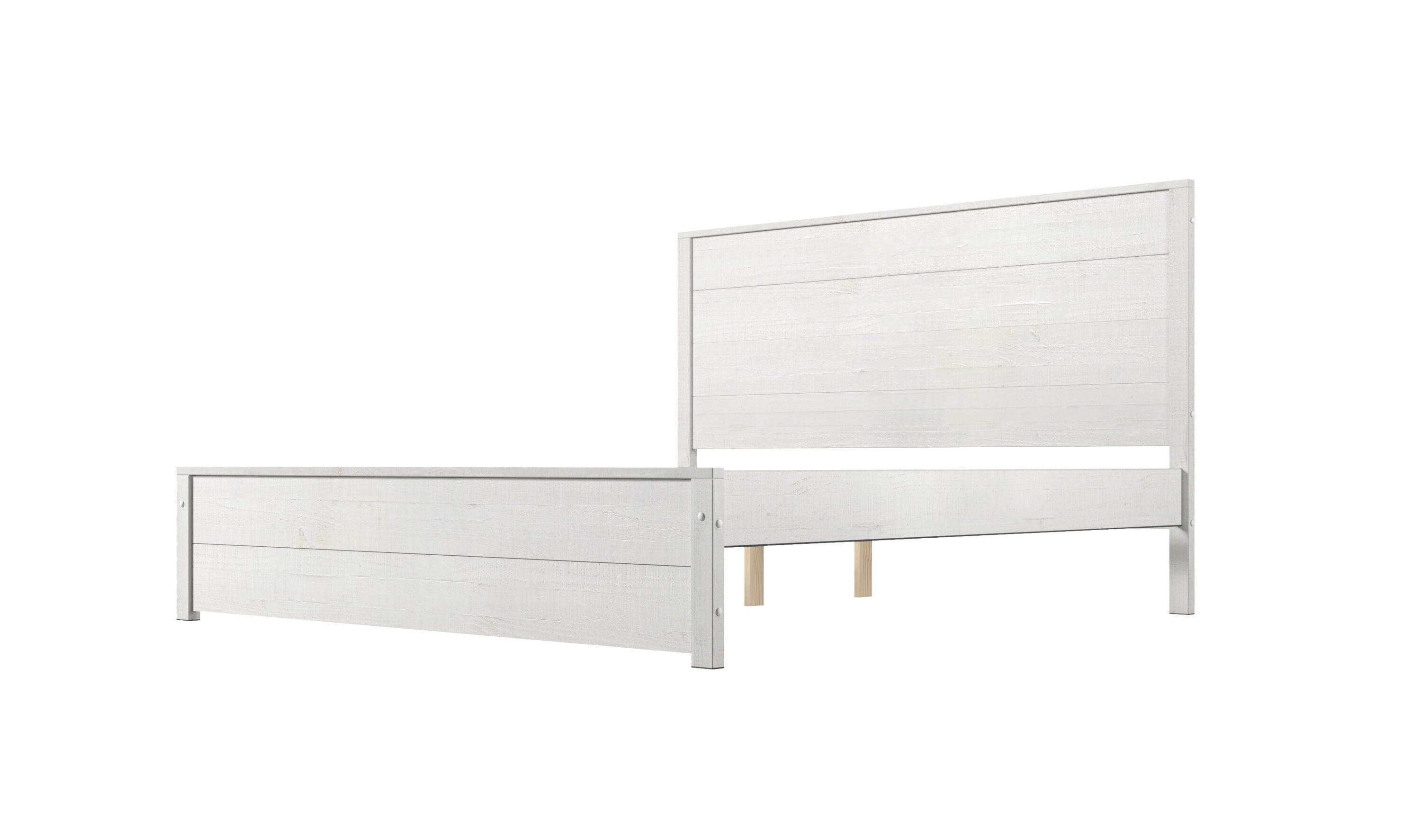 Camaflexi Hampton Solid Wood King Size Bed Frame with Headboard, King Bed with Wood Slat Supports, Coastal White Finish