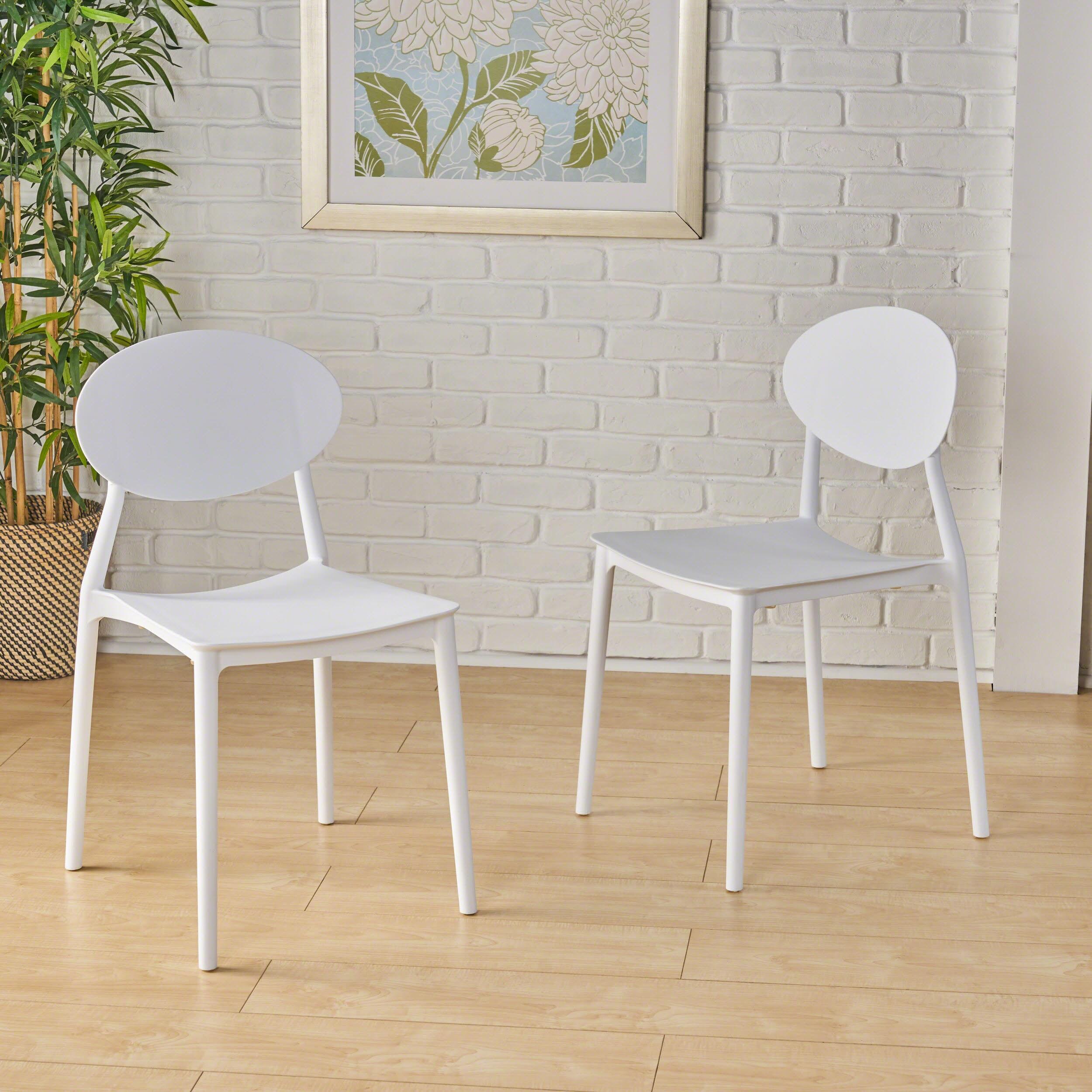 White Polyethylene Stackable Dining Chairs, Set of 2