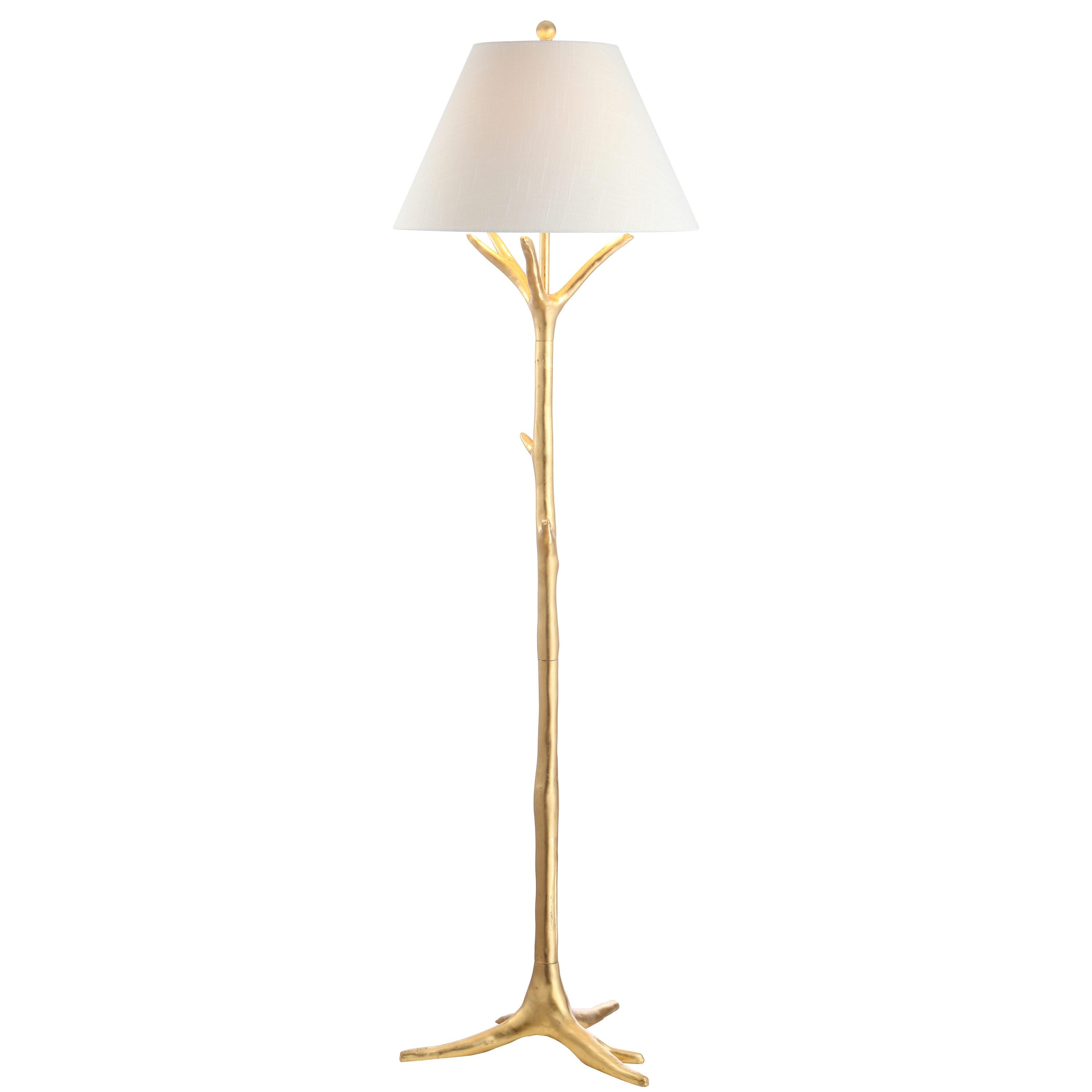 JONATHAN Y JYL3070A Arbor 63.5" Faux Bois Resin LED Floor Lamp, Contemporary for living room, dinning room, bedroom, office Bulb Included, Gold Leaf