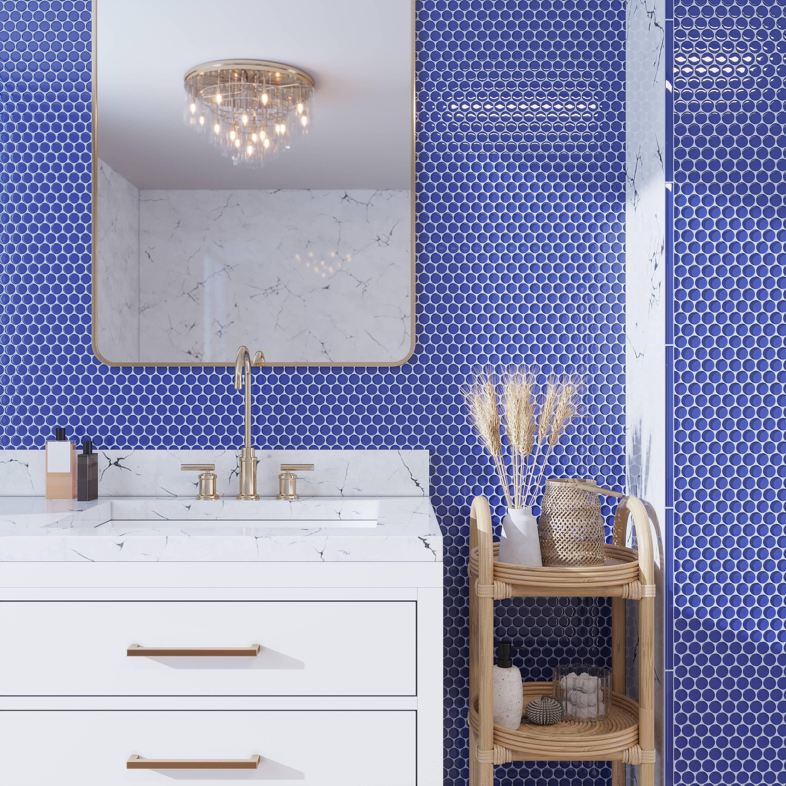 Apollo Tile Penny 1 " X 1 " Straight Edge Glass Mosaic Sheet Wall & Floor Tile