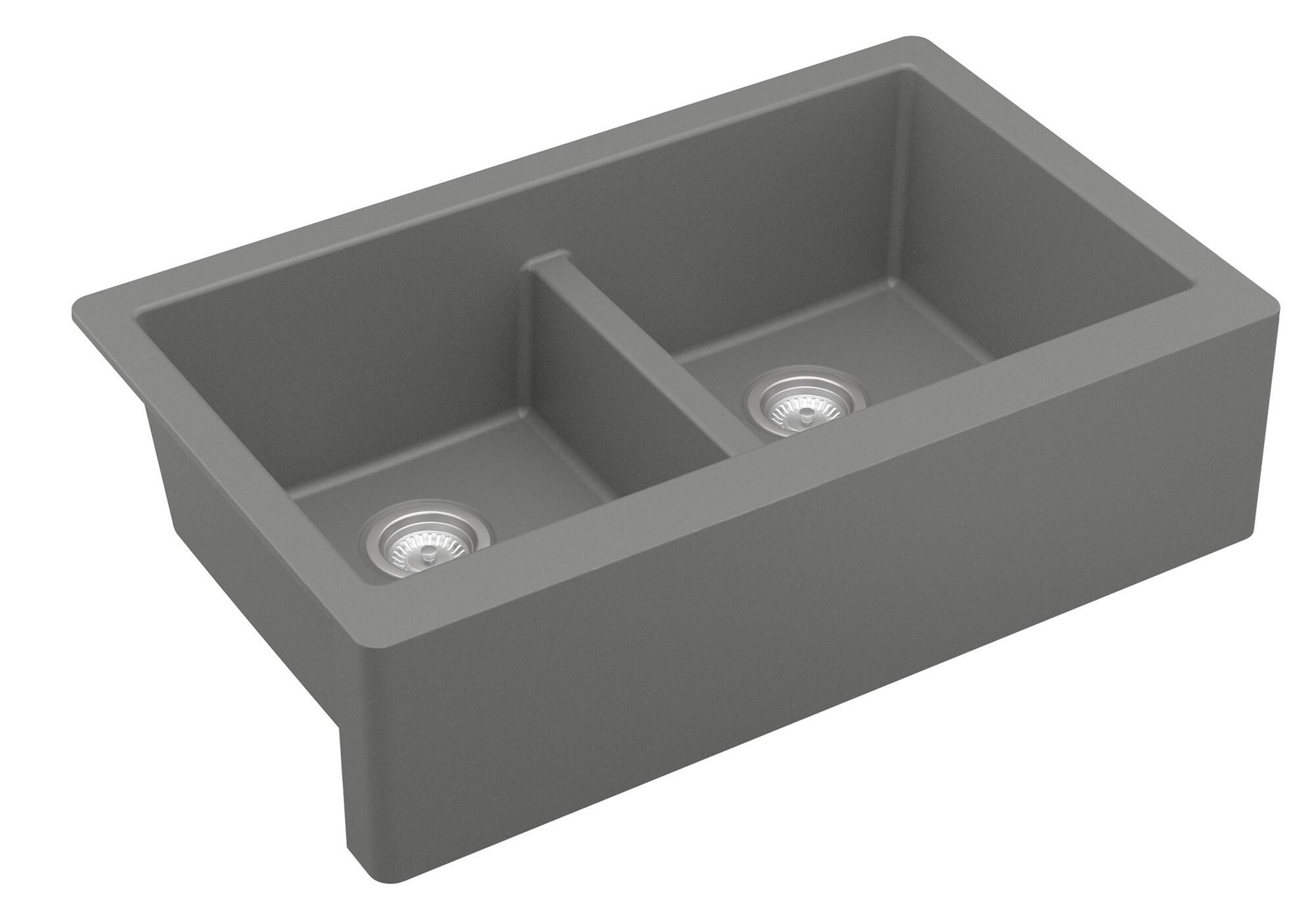 Karran Quartz 34'' X 21-1/4'' 50/50 Double Bowl Farmhouse/Apron Front Kitchen Sink Kit