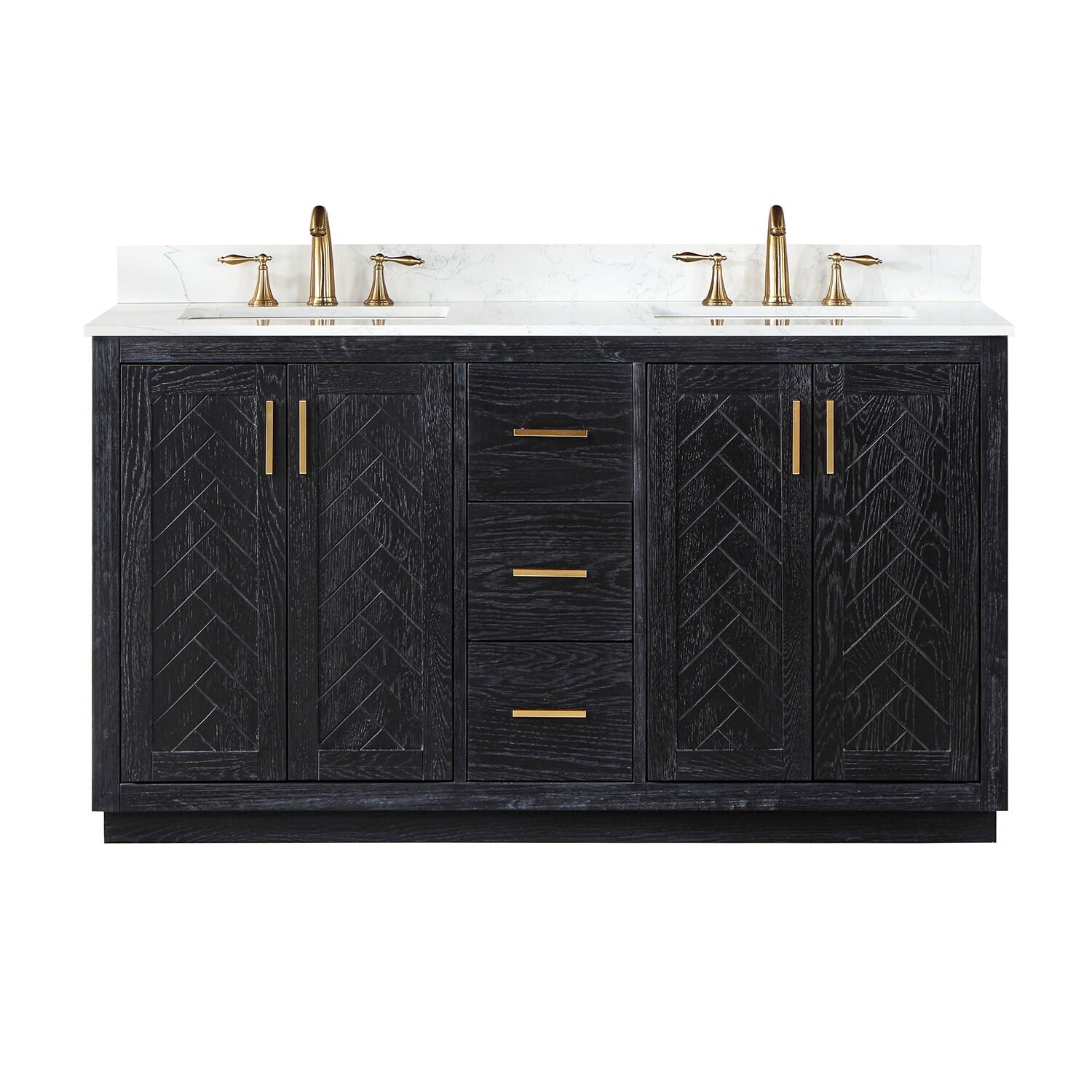 Gazsi 60" Double Bathroom Vanity Set in Black Oak without Mirror