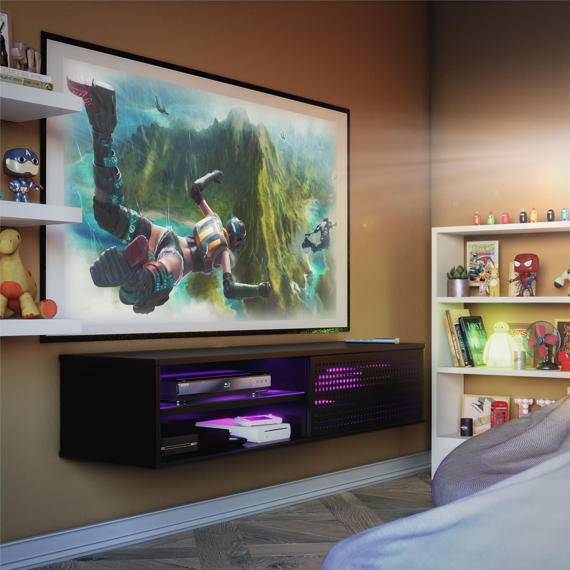 Glitch Floating TV Stand for TVs up to 60" Black - NTENSE: Modern Media Console, MDF Construction