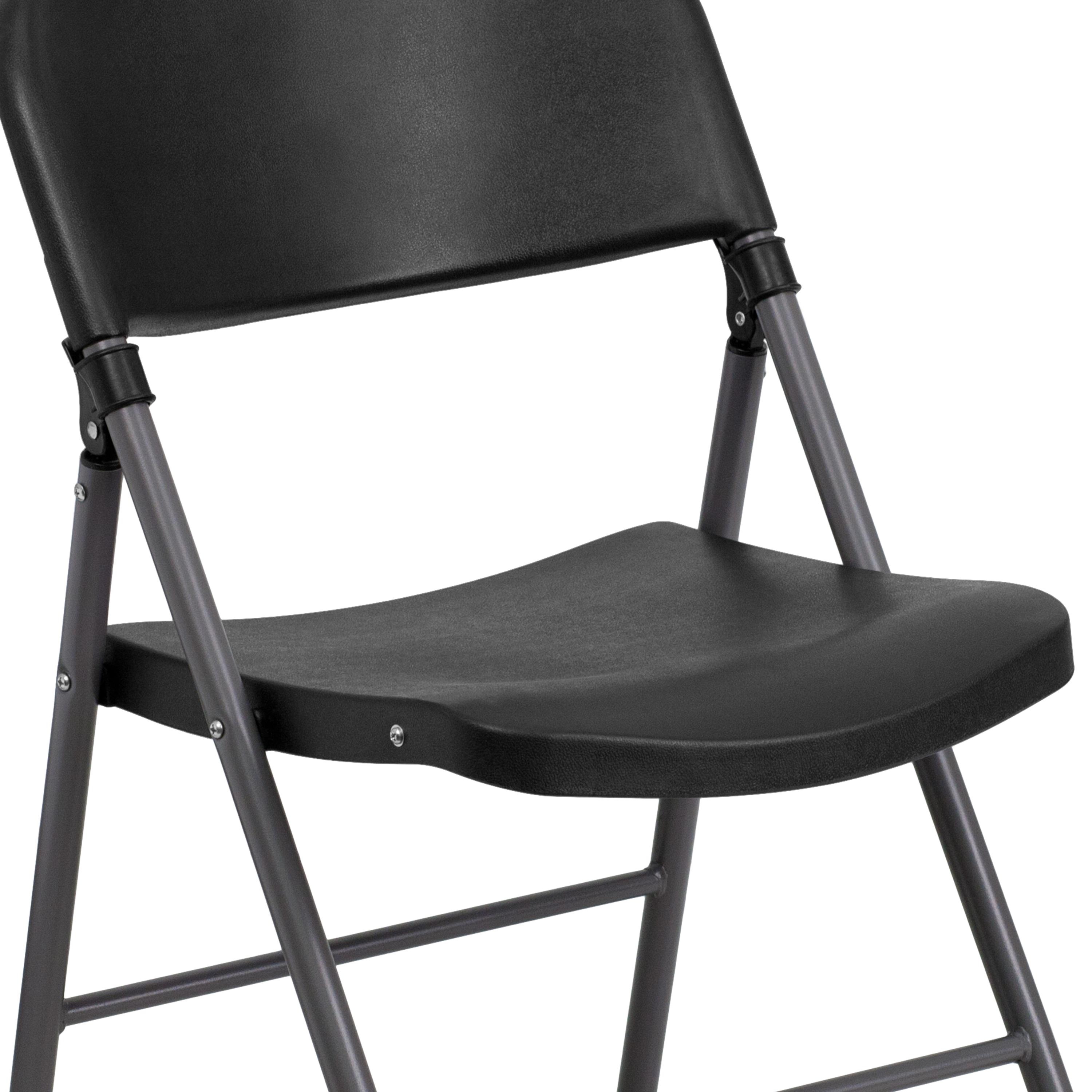 Flash Furniture HERCULES Series 330 lb. Capacity Black Plastic Folding Chair with Charcoal Frame