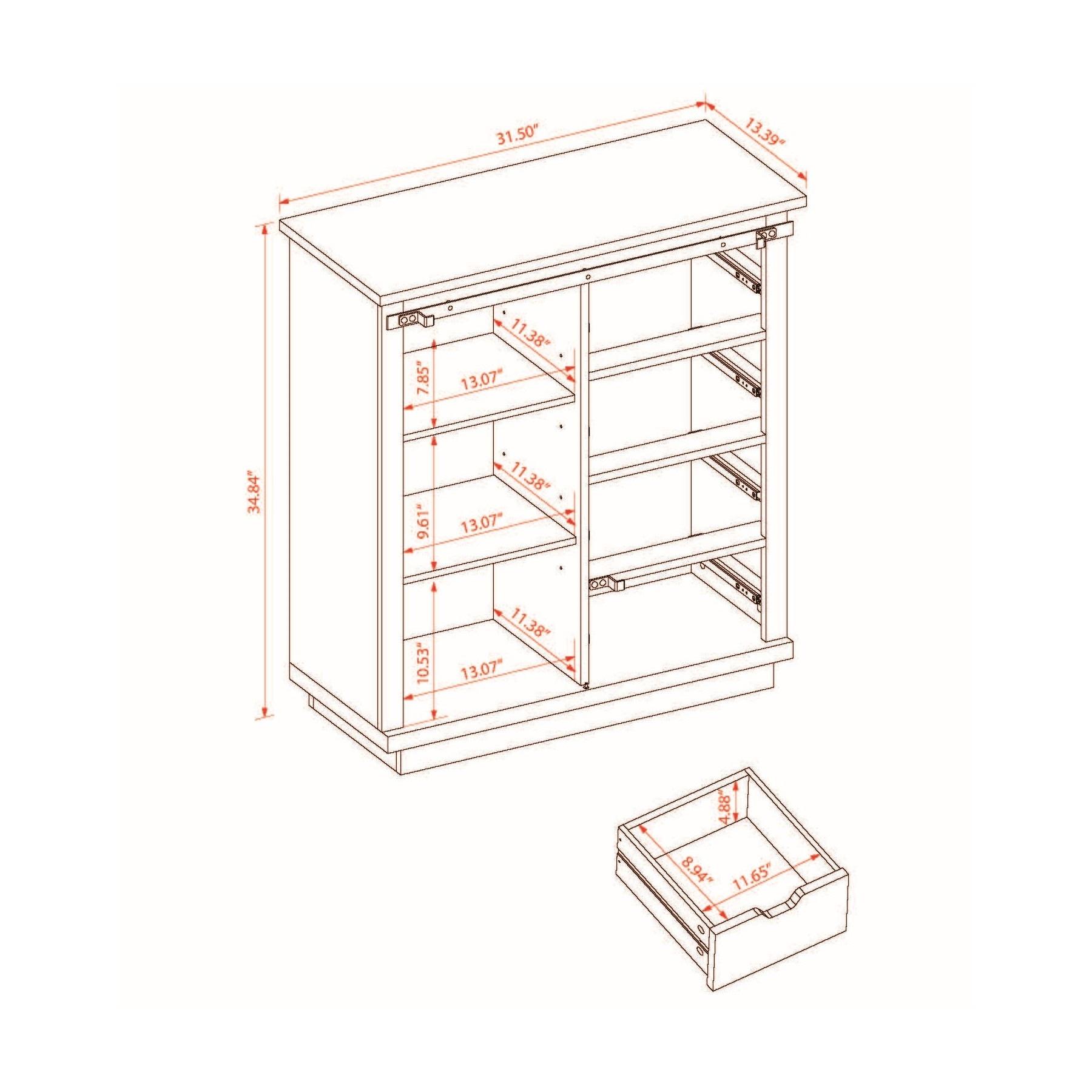 LuxenHome Rustic Wood 4-Drawer 1-Sliding Door Storage Cabinet Brown