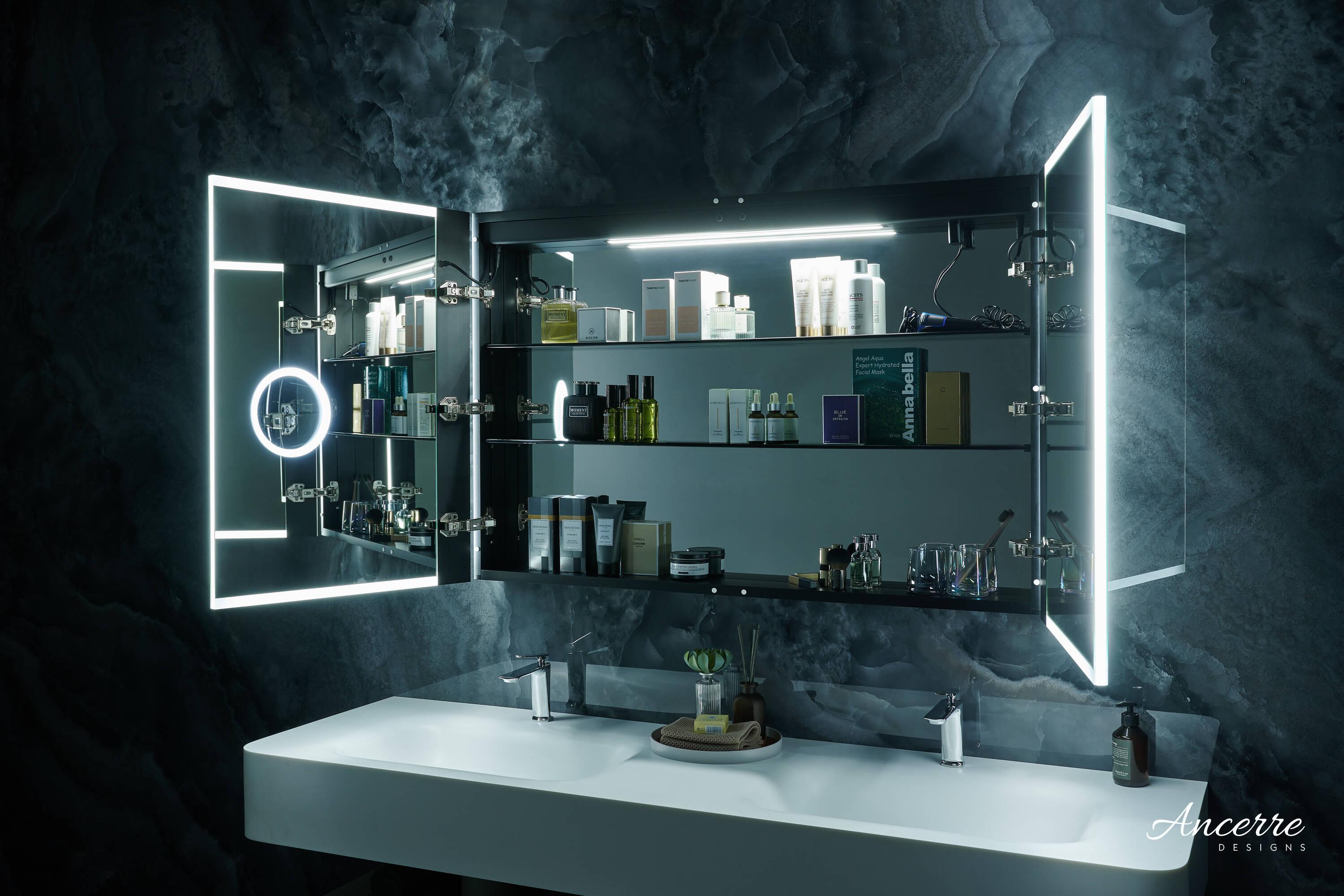 Ancerre Designs Pagani LED Mirror Medicine Cabinet With Defogger, Dimmer, Magnifier & USB Outlet