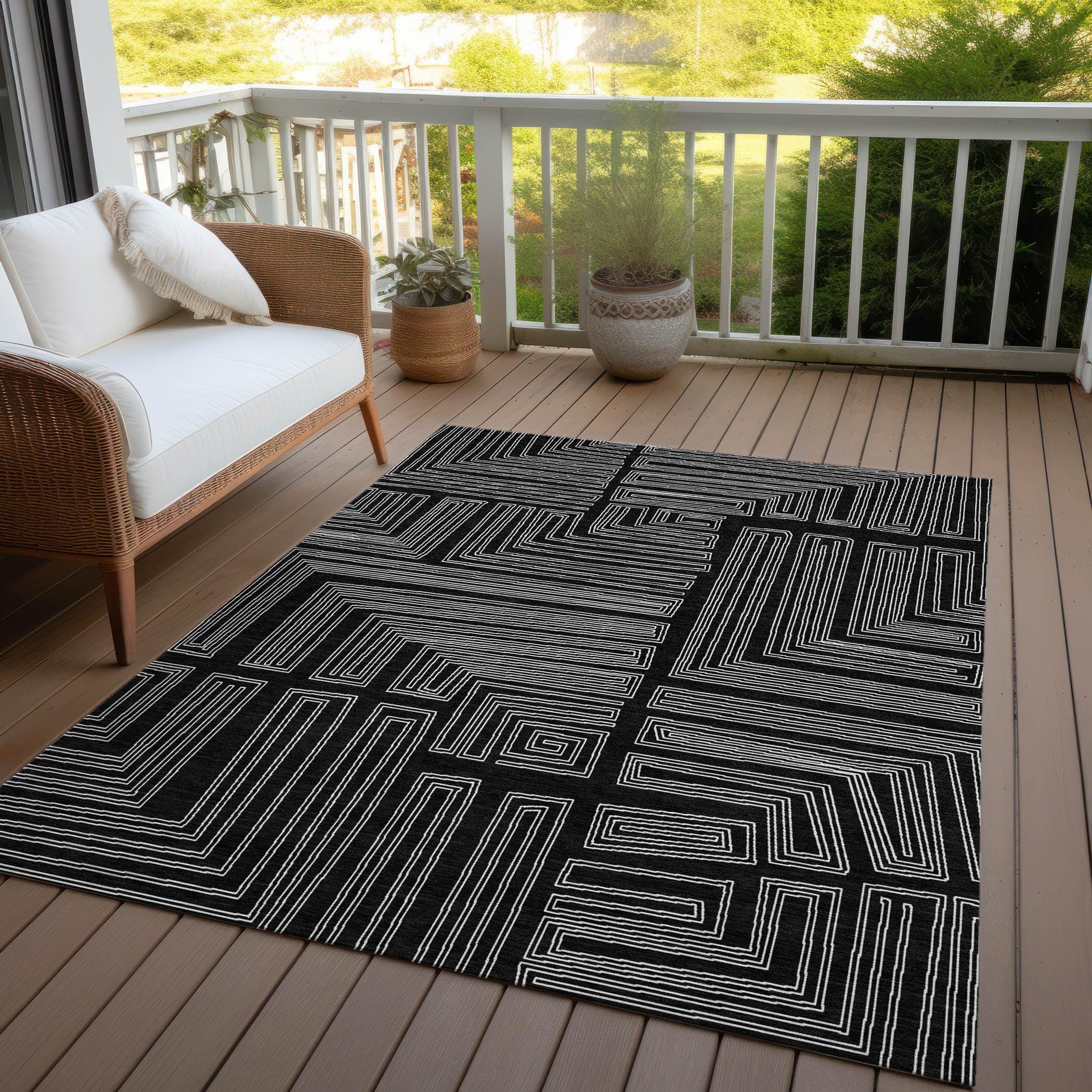 Machine Washable Indoor/Outdoor Chayden ACN1045 Black Rug