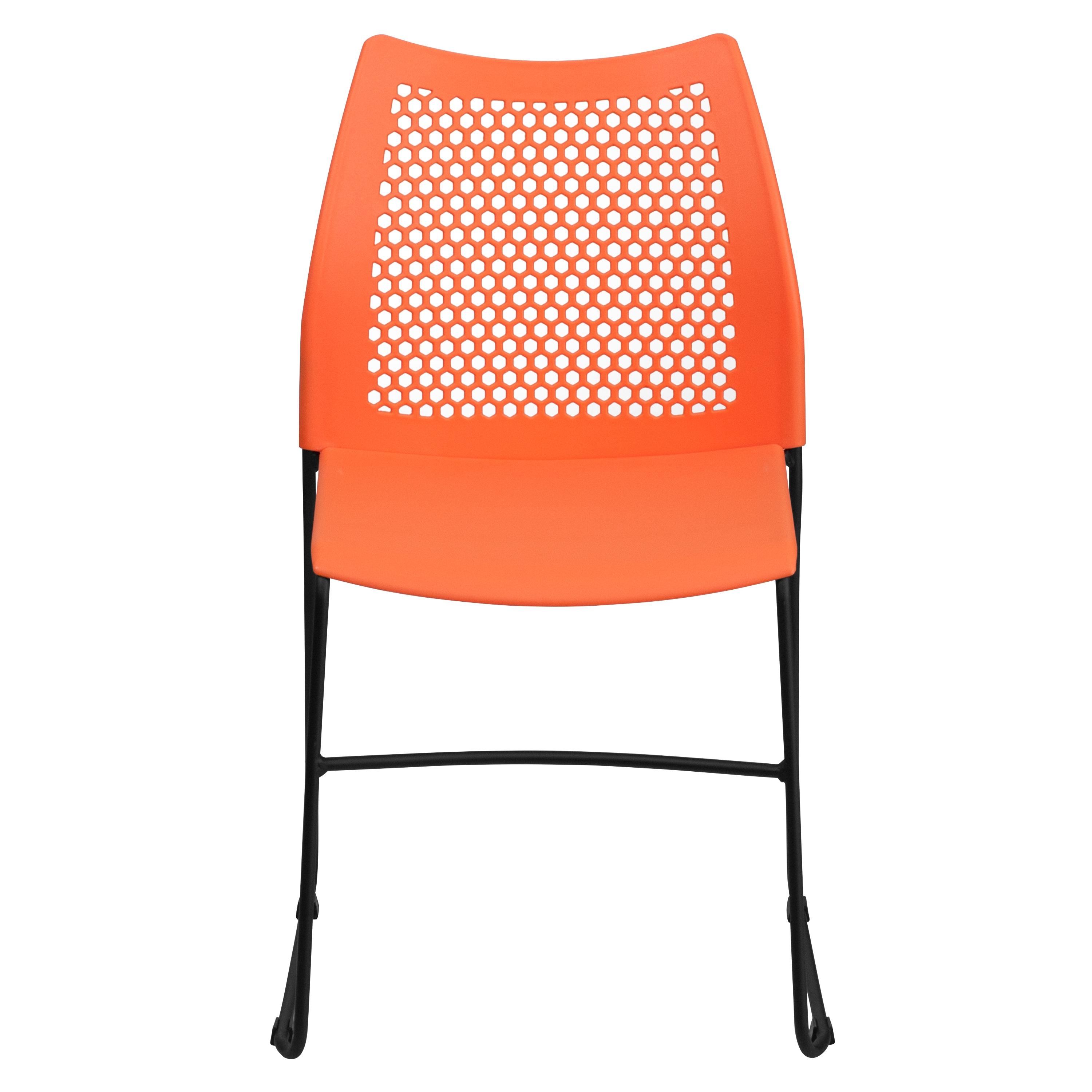 Flash Furniture HERCULES Series 661 lb. Capacity Orange Stack Chair with Air-Vent Back and Black Powder Coated Sled Base