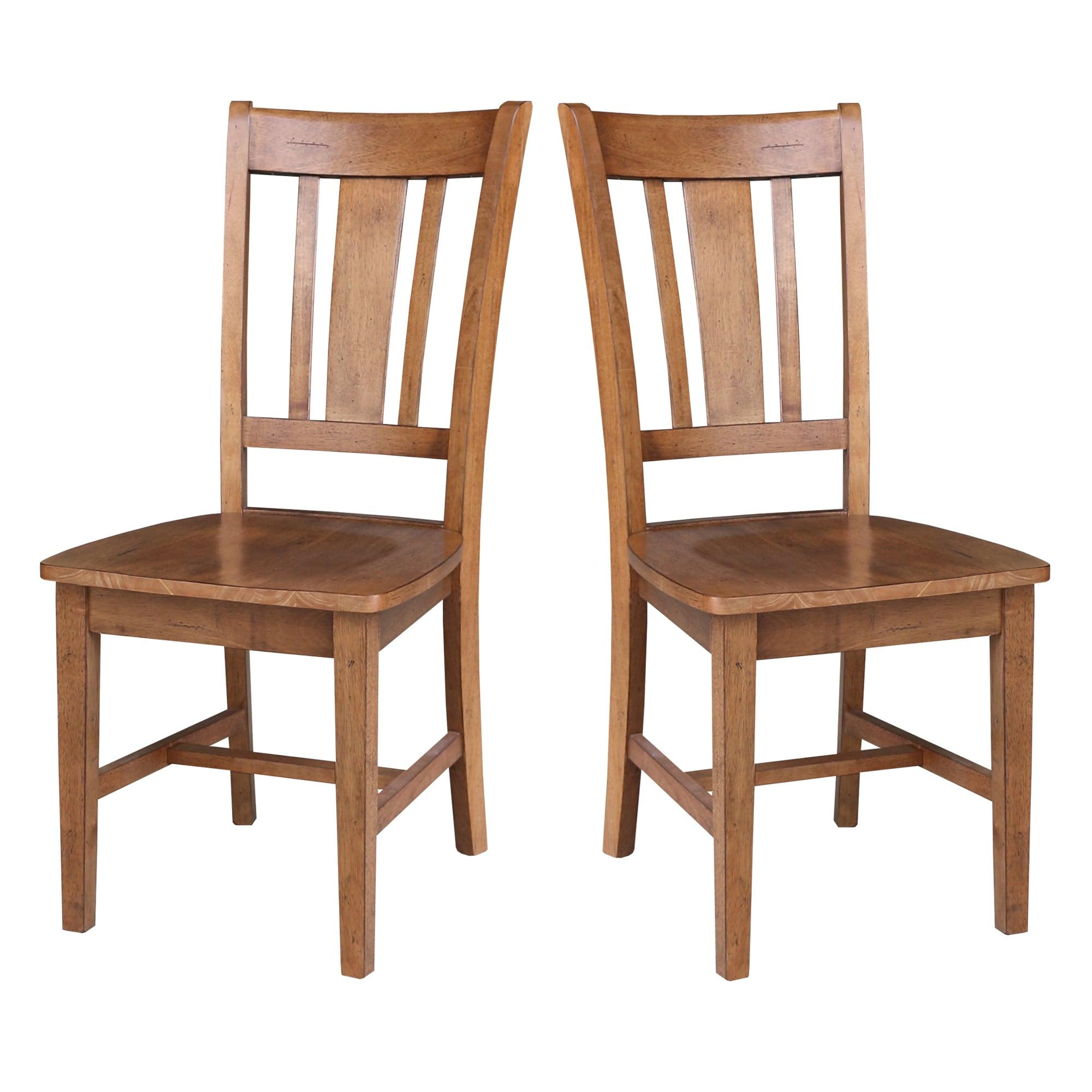 Set of 2 San Remo Splat Back Chairs Distressed Oak - International Concepts: Solid Wood, Parawood Material, Mid-Century Style