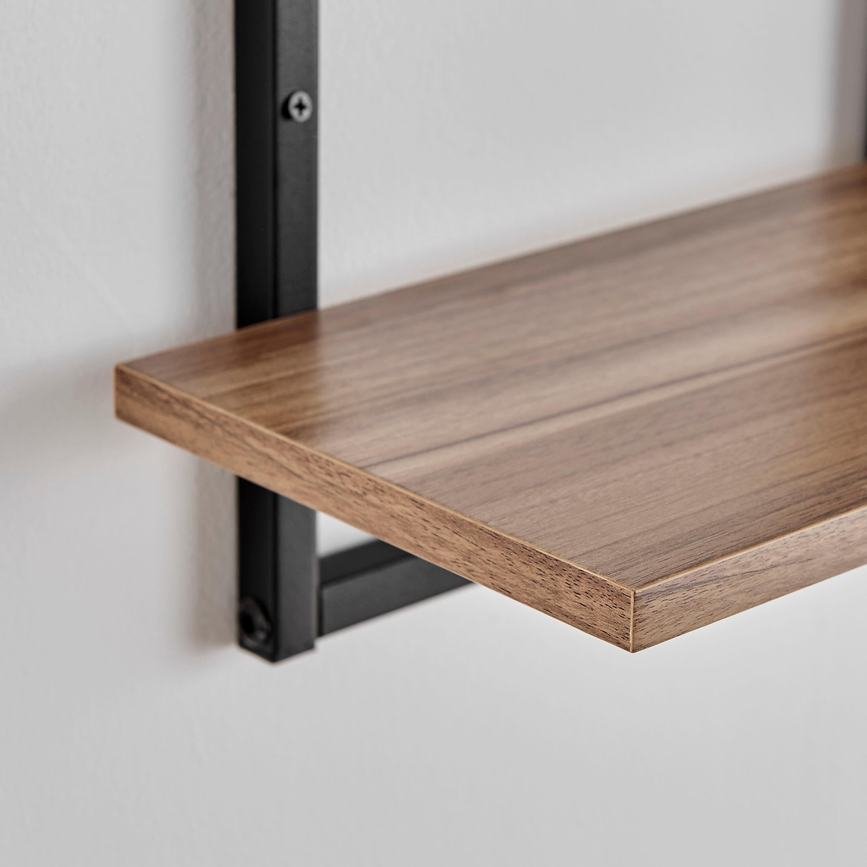 Danya B. 34.5" x 23.6" Rhodes 4 Tier Modern Floating Windowsill Wall Shelf Unit Black/Light Walnut: MDF & Iron, Open Design