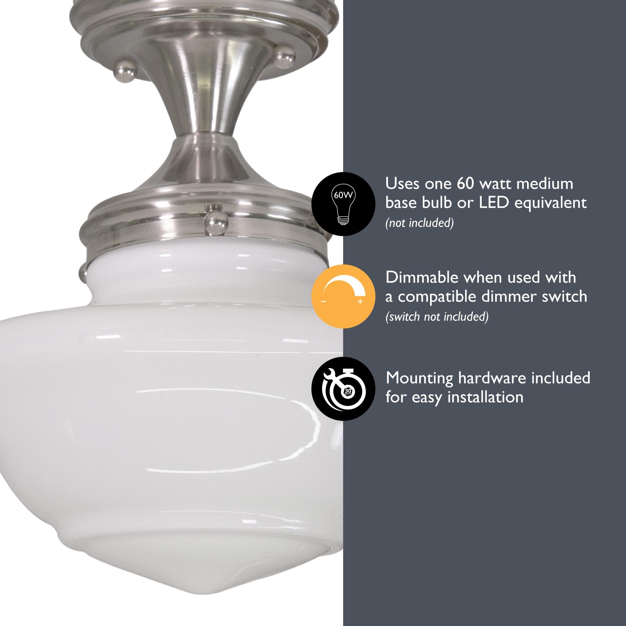 Design House Schoolhouse 9" Semi-Flush Mount Ceiling Light, Satin Nickel