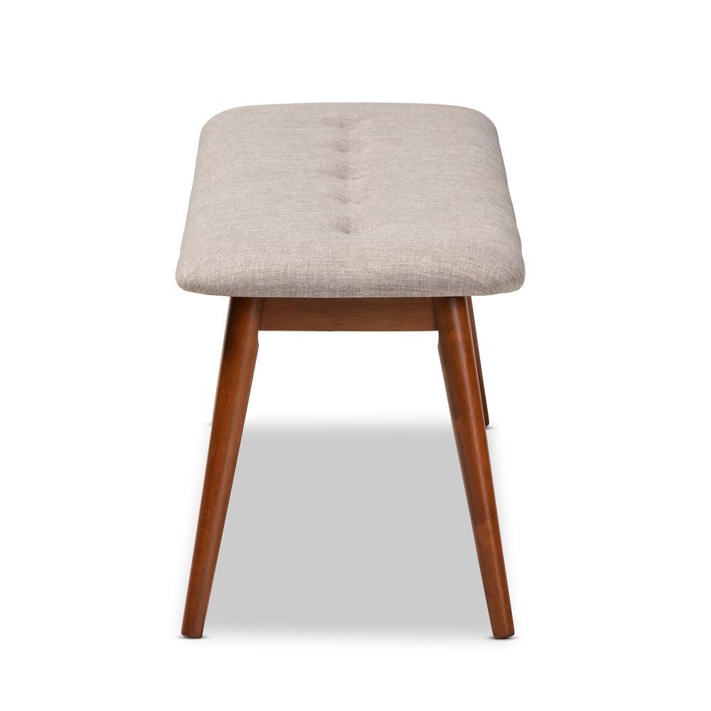 Flora II Mid-Century Modern Light Grey Fabric Upholstered Medium Oak Finished Wood Dining Bench