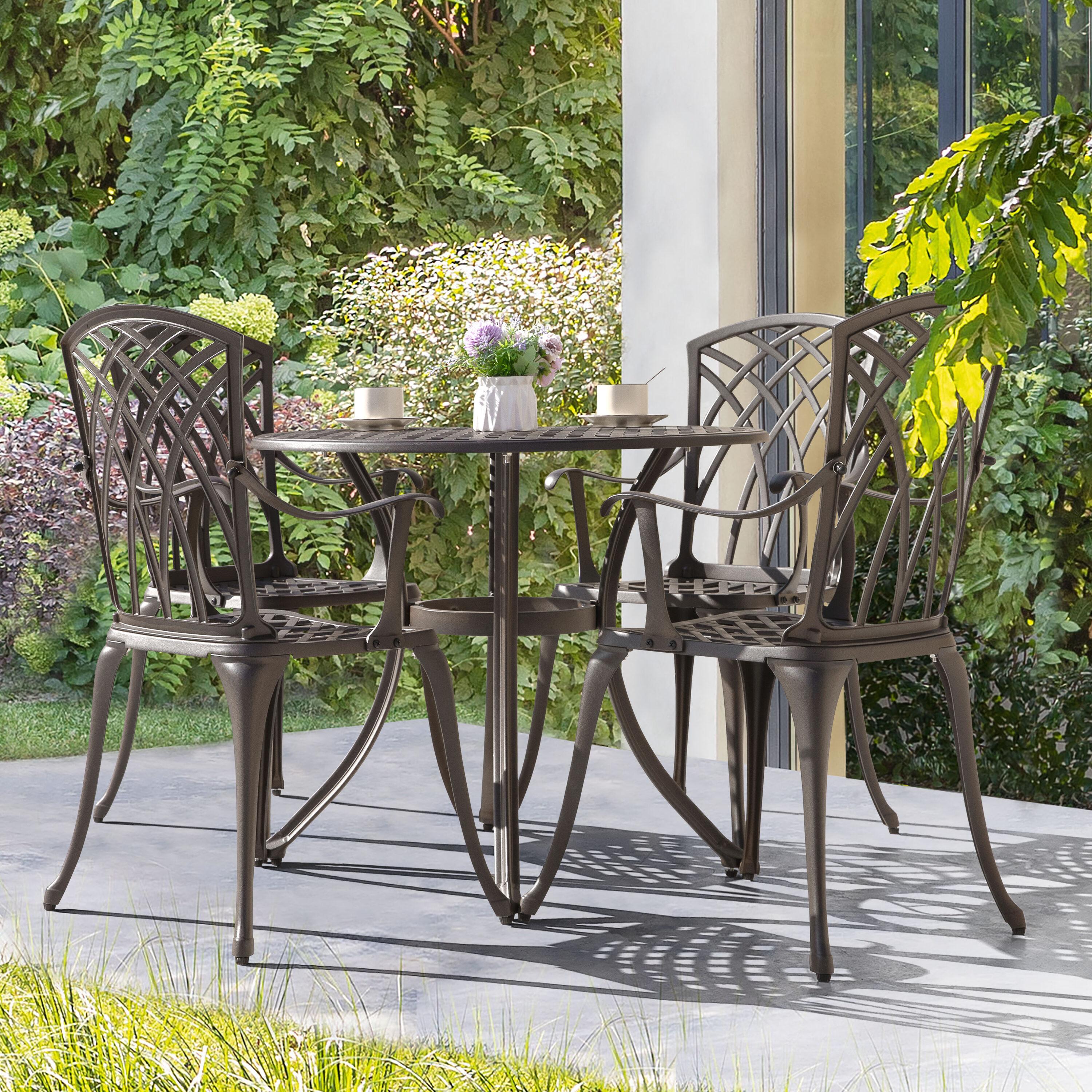 Nuu Garden 5-Piece Outdoor Dining Set, Cast Aluminum All-Weather Patio Furniture Set, Outside Patio Table and Chairs with Umbrella Hole for Garden, Deck, Antique Bronze