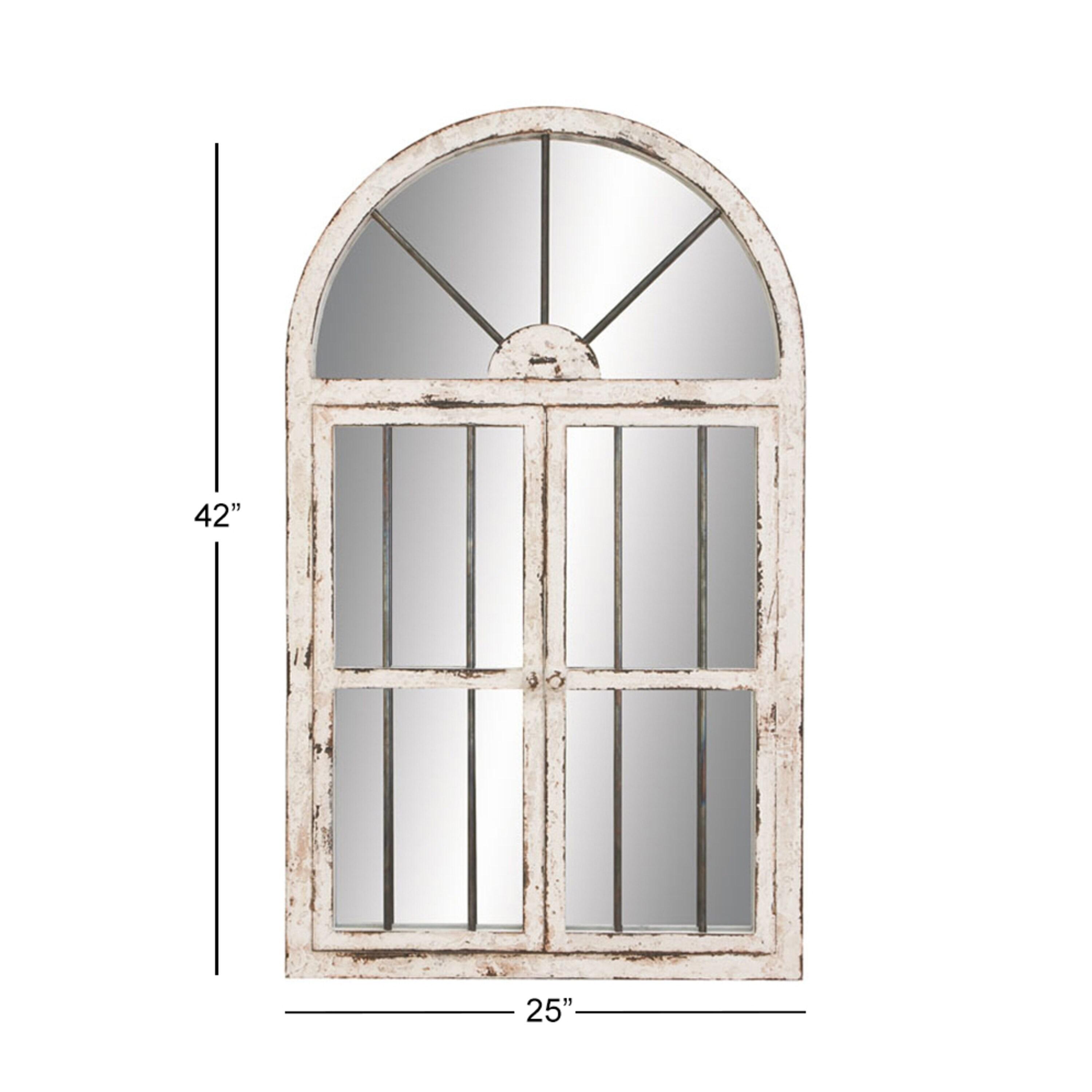 25" x 42" Distressed Wood Arched Window Wall Mirror White - Olivia & May: Antiqued Finish, MDF Frame, No Assembly Required