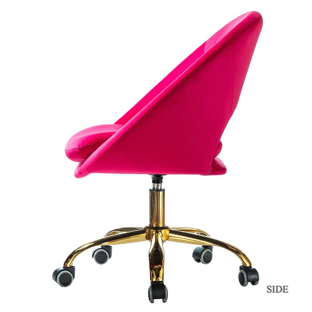 Velvet Swivel Rolling Home Office Chair Adjustable Desk Chair Fuchsia