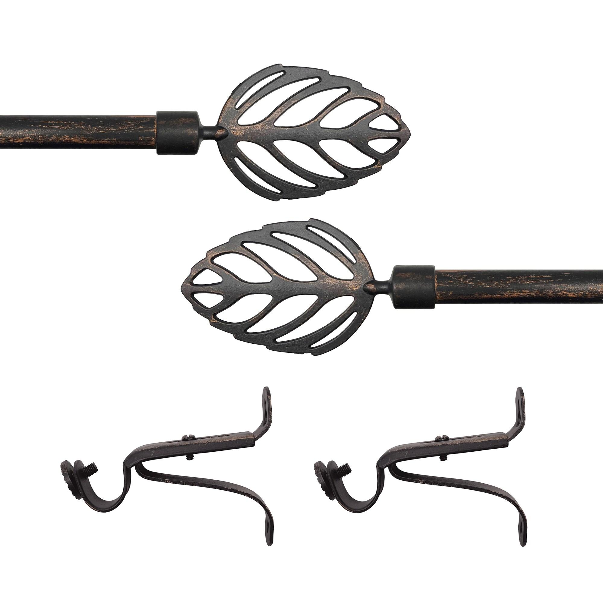 Achim Decorative Rods: Metallo Leaf Black Copper Curtain Rod with Metal Leaf Finials - Adjustable Size: 28" x 48"