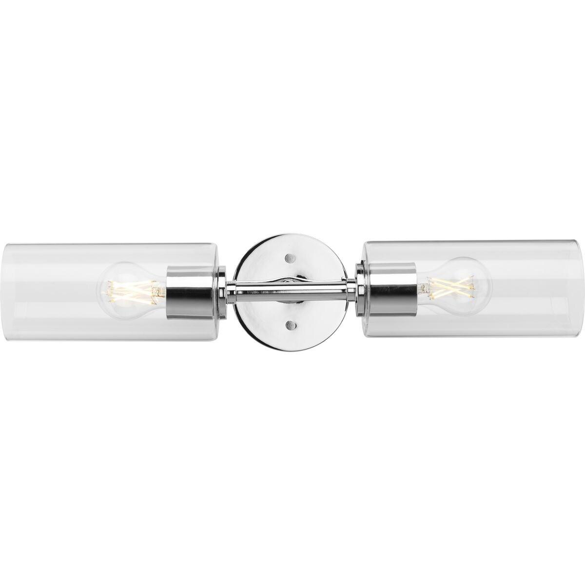Progress Lighting Cofield 2-Light Wall Bracket, Polished Chrome, Cylindrical Glass Shade