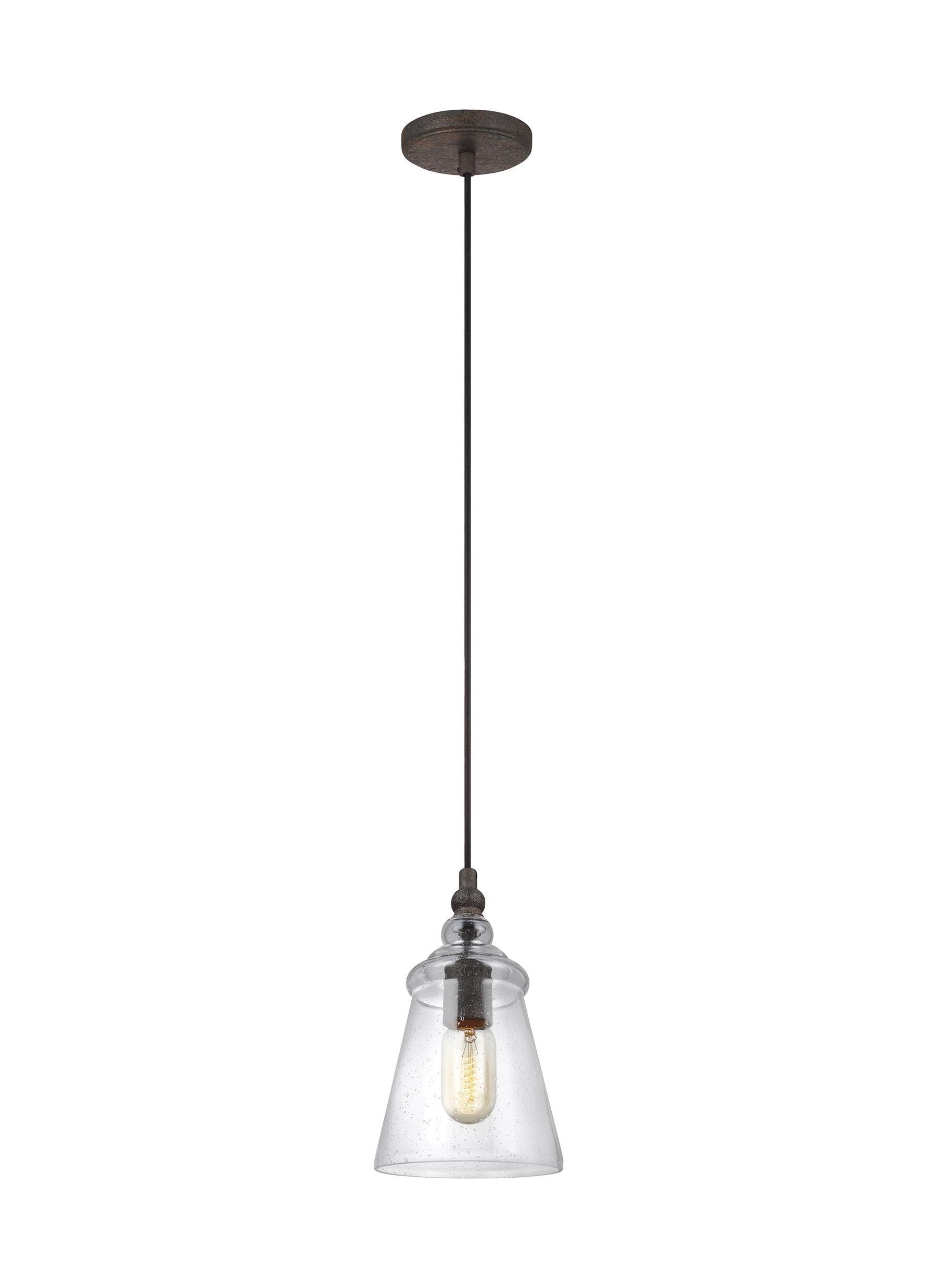 Dark Weathered Iron Mini Pendant with Clear Seeded Glass Shade