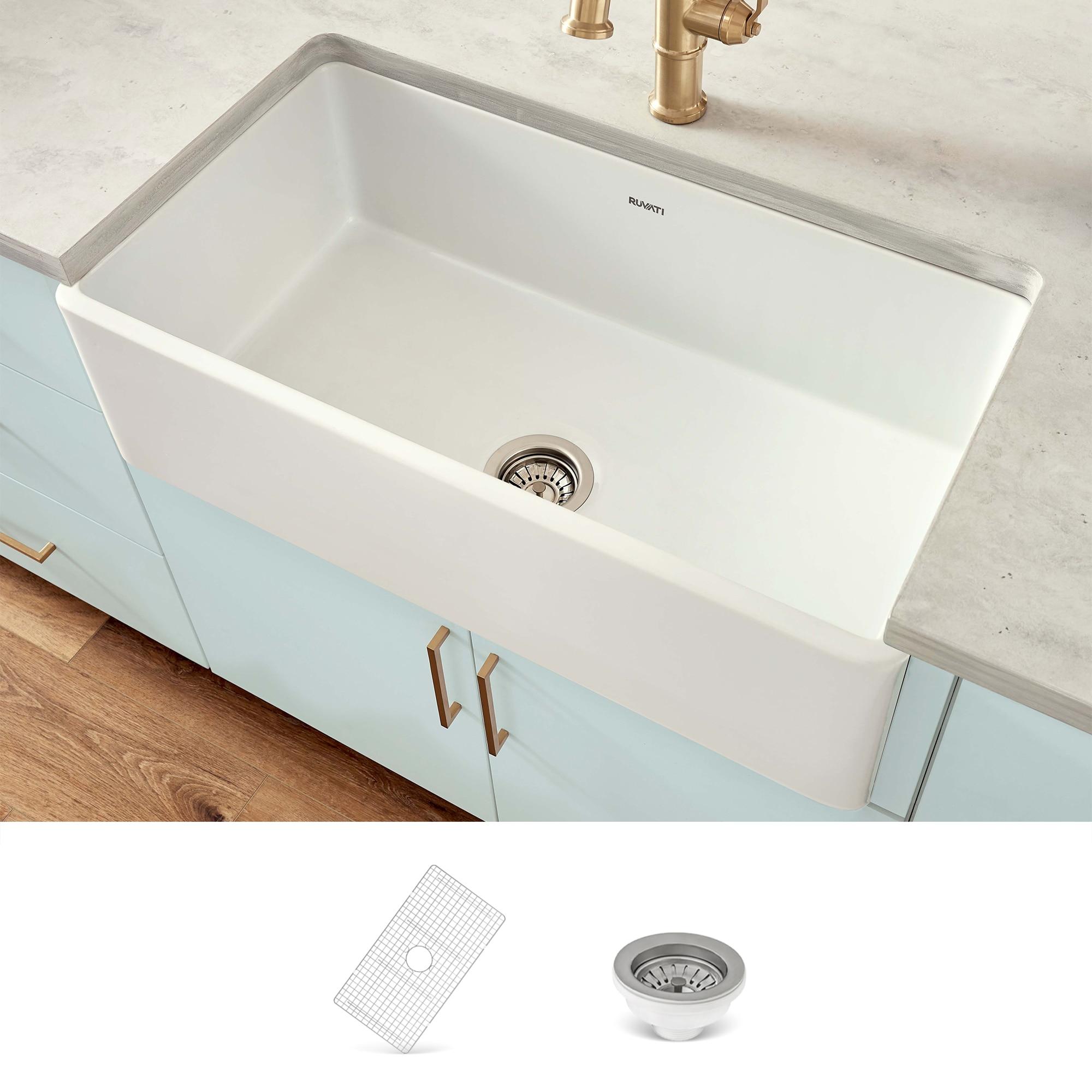Ruvati 33 inch Fireclay Farmhouse Apron-Front Kitchen Sink Reversible